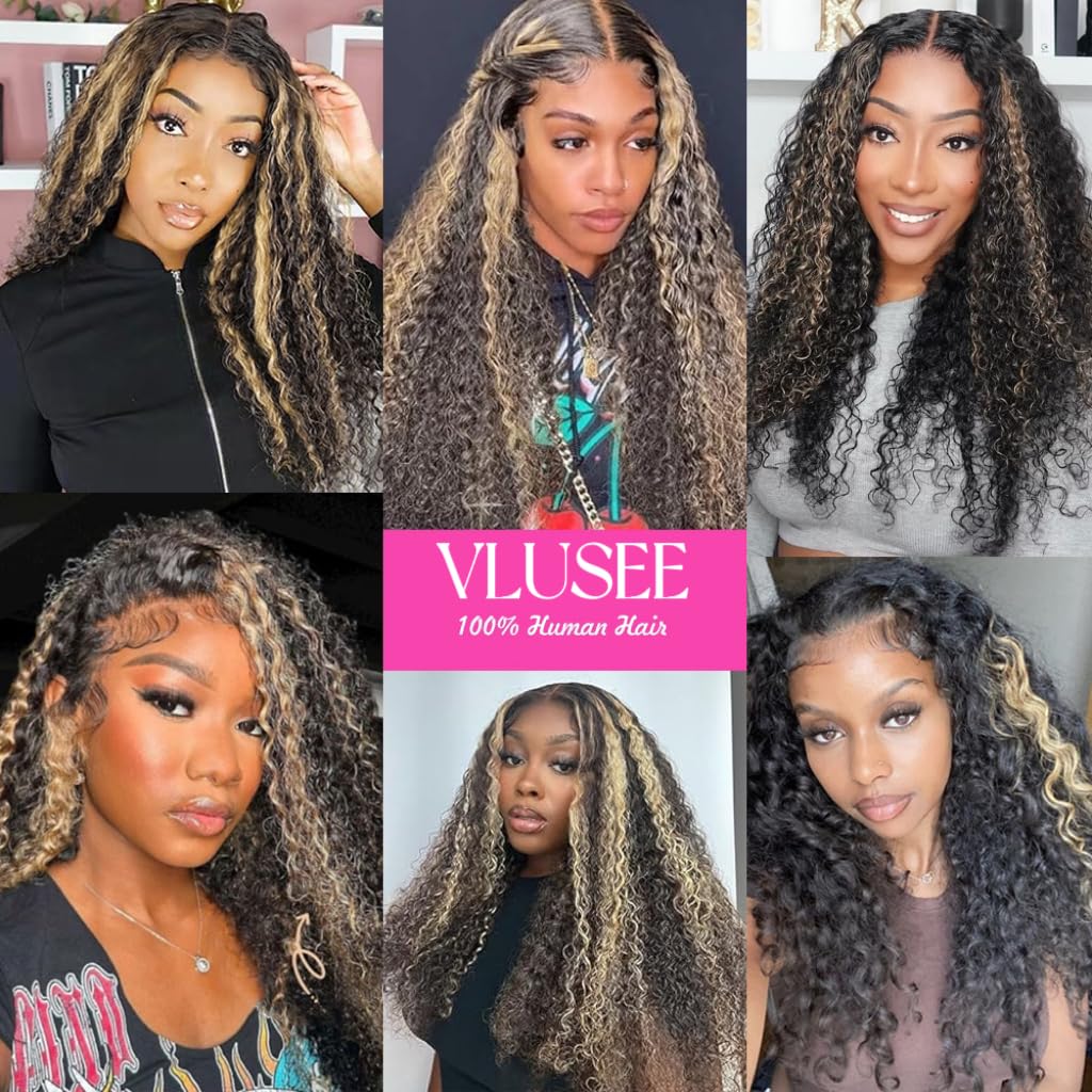 1B/30 Deep Wave Lace Front Wigs Human Hair Pre Plucked Balayage Ombre Brown Curly Lace Front Wig Human Hair13x4 HD Lace Frontal Glueless Wigs for Women 180% Density 26 Inch