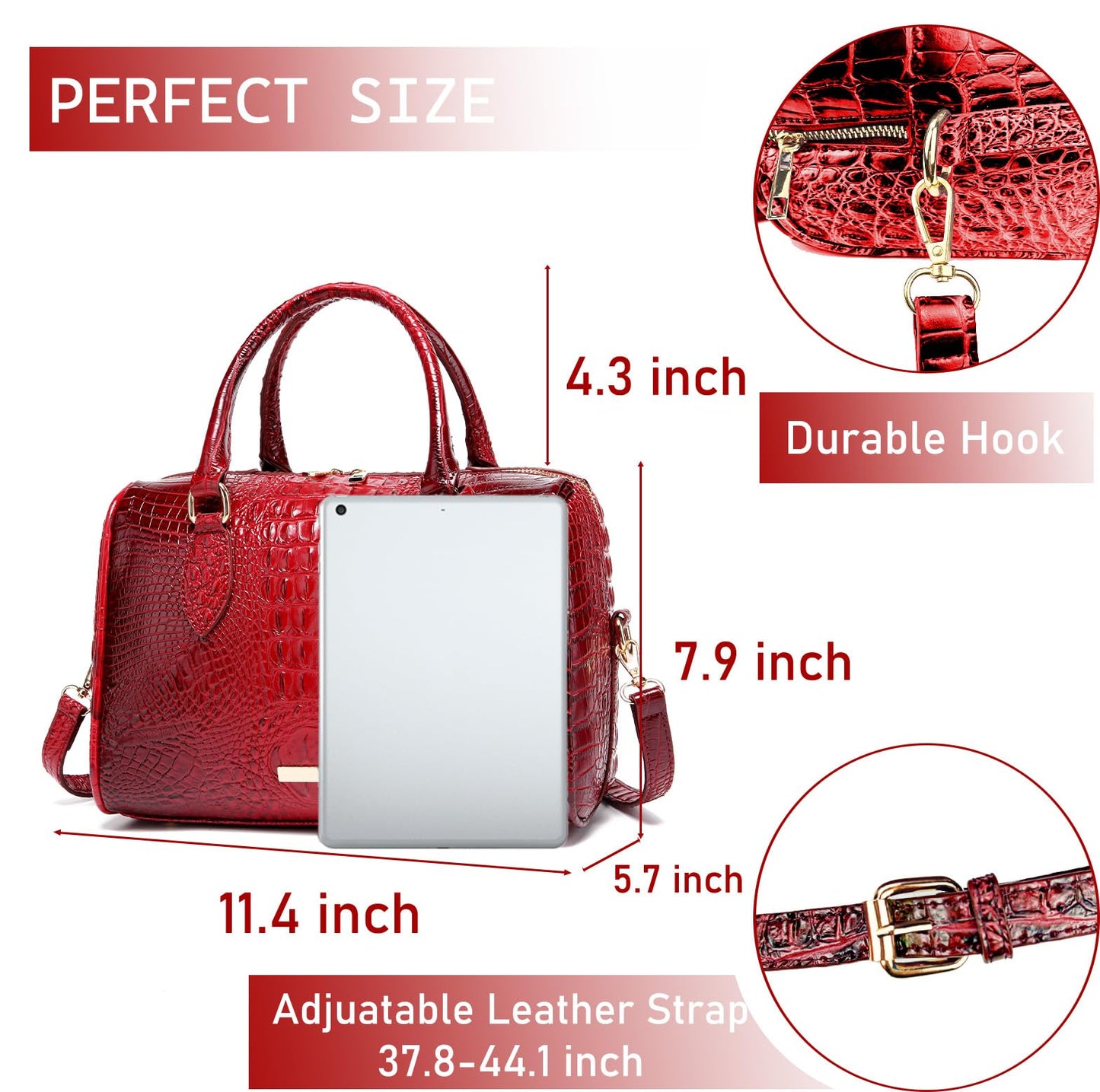 Top-Handle Crocodile Purses For Women Crossbody Leather Bags Trendy Large Capacity Tote with Shoulder Strap