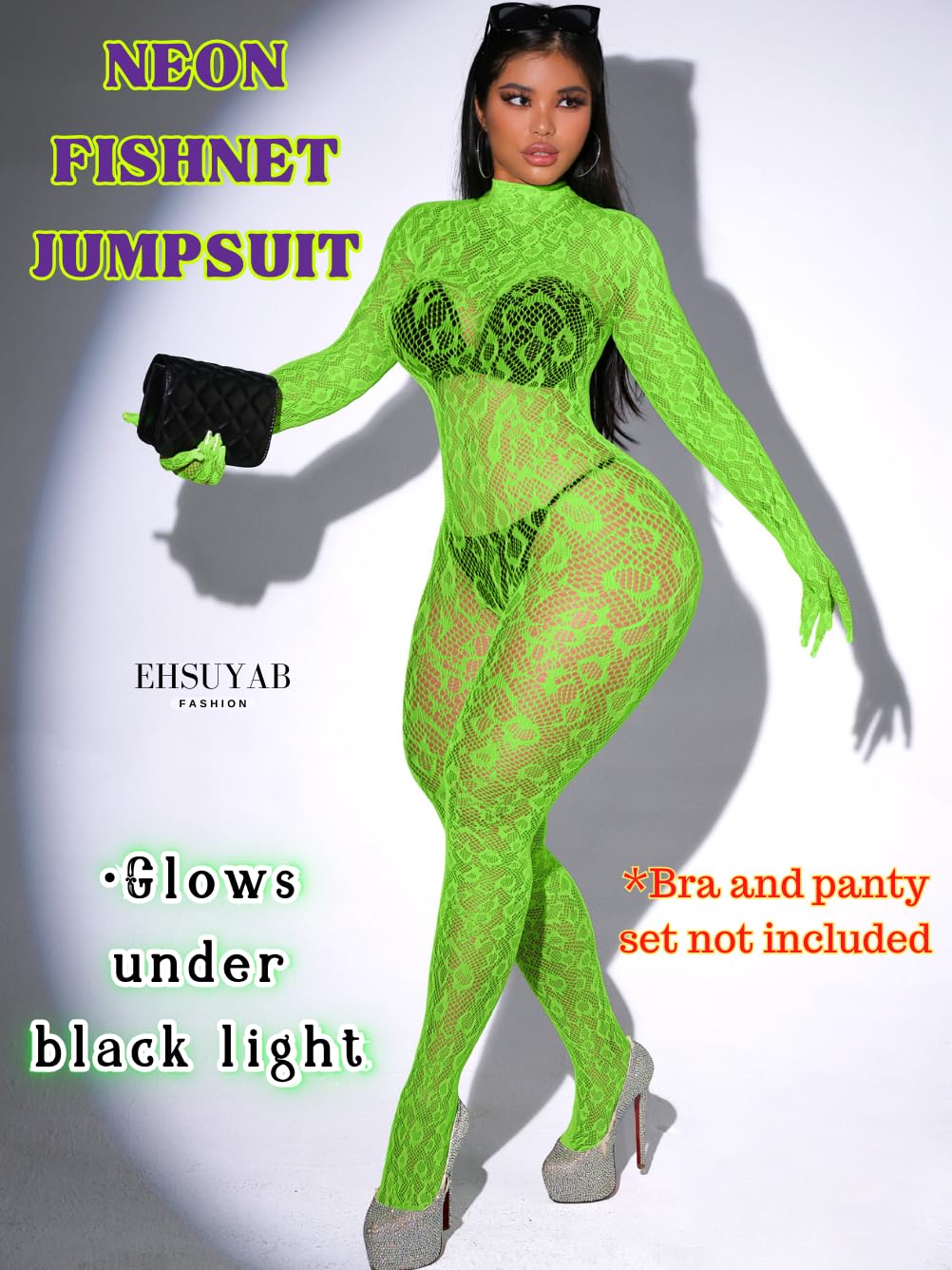 Sexy Lace Leopard Jumpsuit For Women, Fishnet Bodysuit Glow Party Club, Poster One Piece Mesh Full Body Rave Outfits