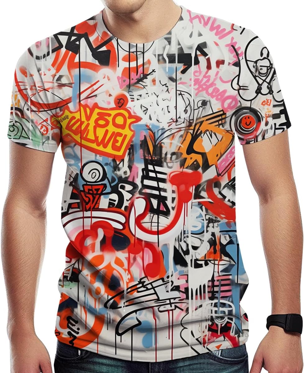 Mens Hip Hop Hipster Crew Neck Short Sleeve T-Shirt