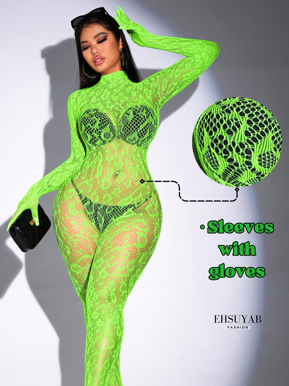 Sexy Lace Leopard Jumpsuit For Women, Fishnet Bodysuit Glow Party Club, Poster One Piece Mesh Full Body Rave Outfits