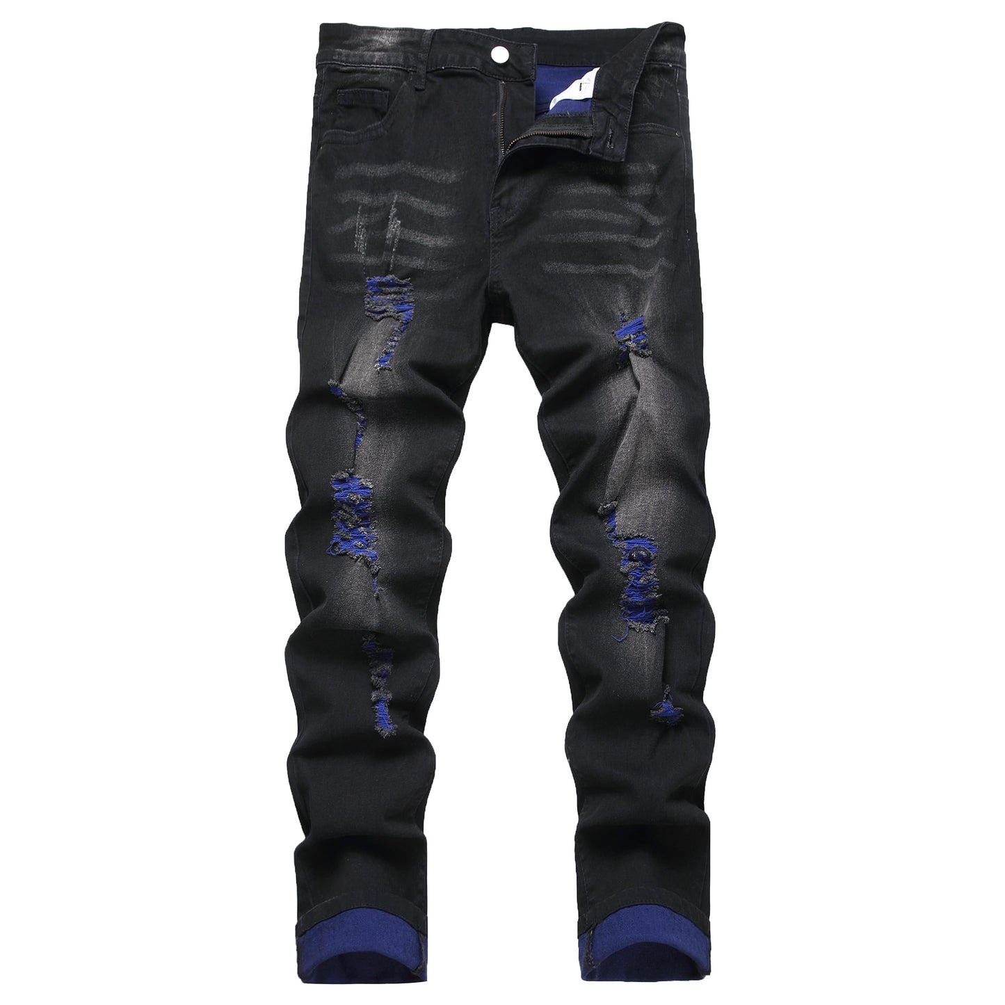 Men's Slim-fit Stretch Denim Jeans Featuring a Ripped Stretch Regular Pants