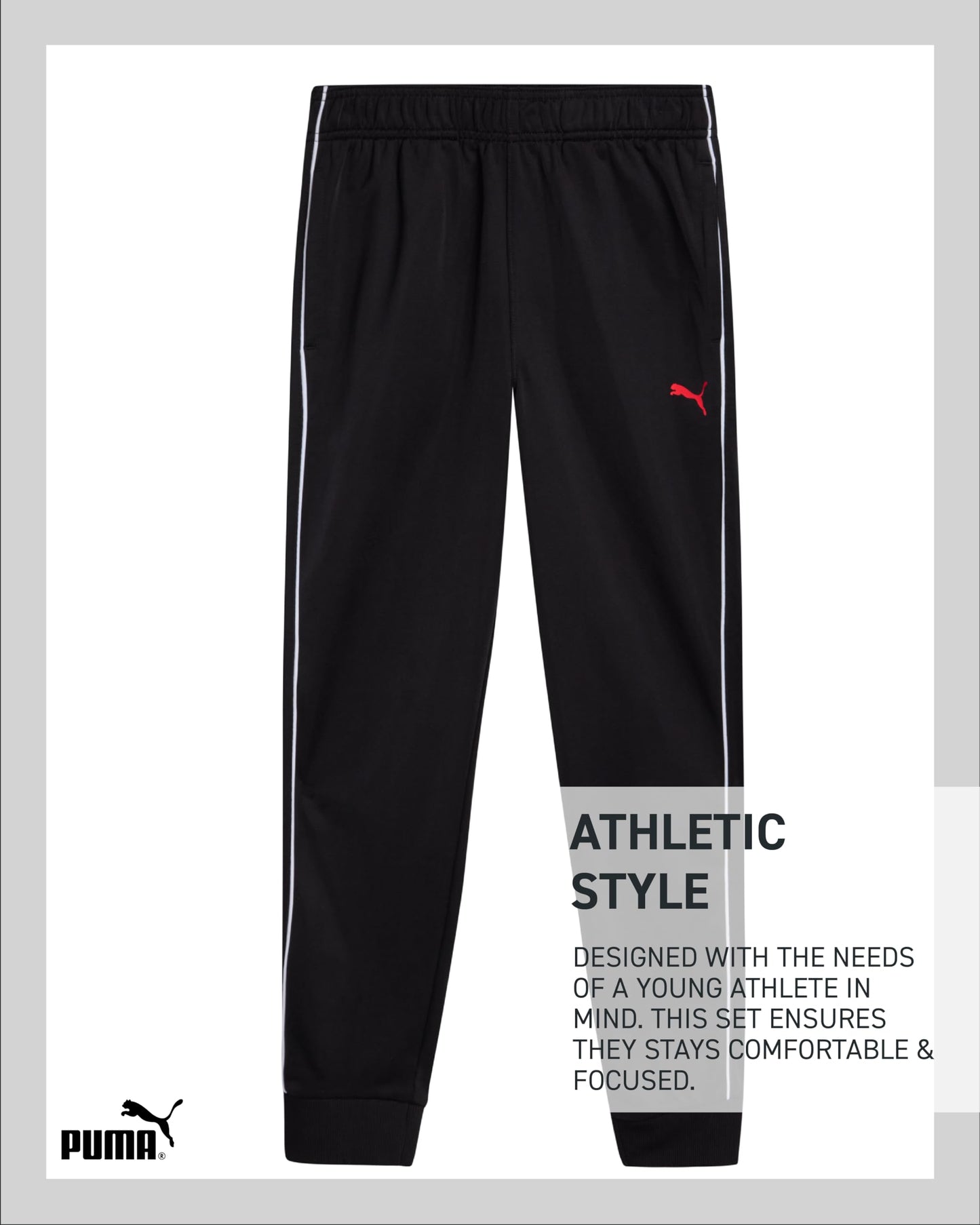 PUMA Boys Pants Set - 3 Piece Athletic T-Shirt, Zip Up Jacket, Jogger Pants - Boys Activewear Tricot Jogset (8-16)