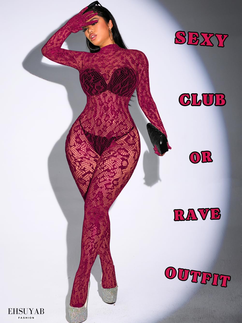 Sexy Lace Leopard Jumpsuit For Women, Fishnet Bodysuit Glow Party Club, Poster One Piece Mesh Full Body Rave Outfits