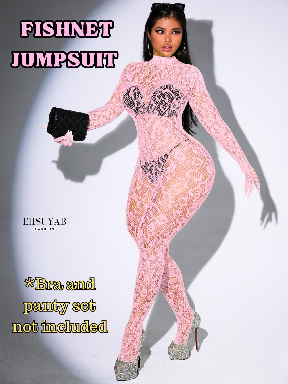 Sexy Lace Leopard Jumpsuit For Women, Fishnet Bodysuit Glow Party Club, Poster One Piece Mesh Full Body Rave Outfits