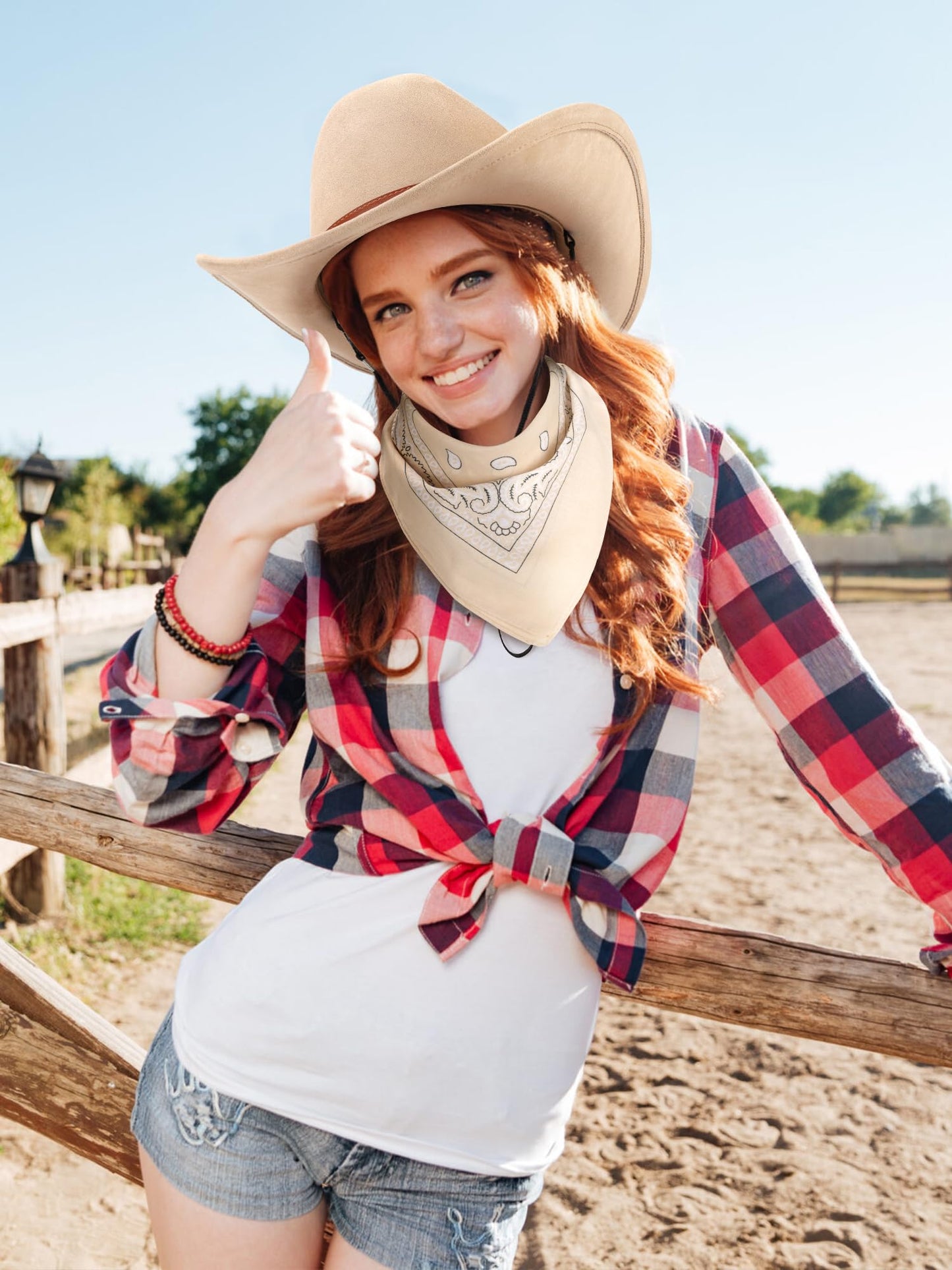 Ibeauti Cowboy Hat with Fringed Bandana Set for Women Wide Brim Western Cowgirl Hat Paisley Head Wrap Scarf