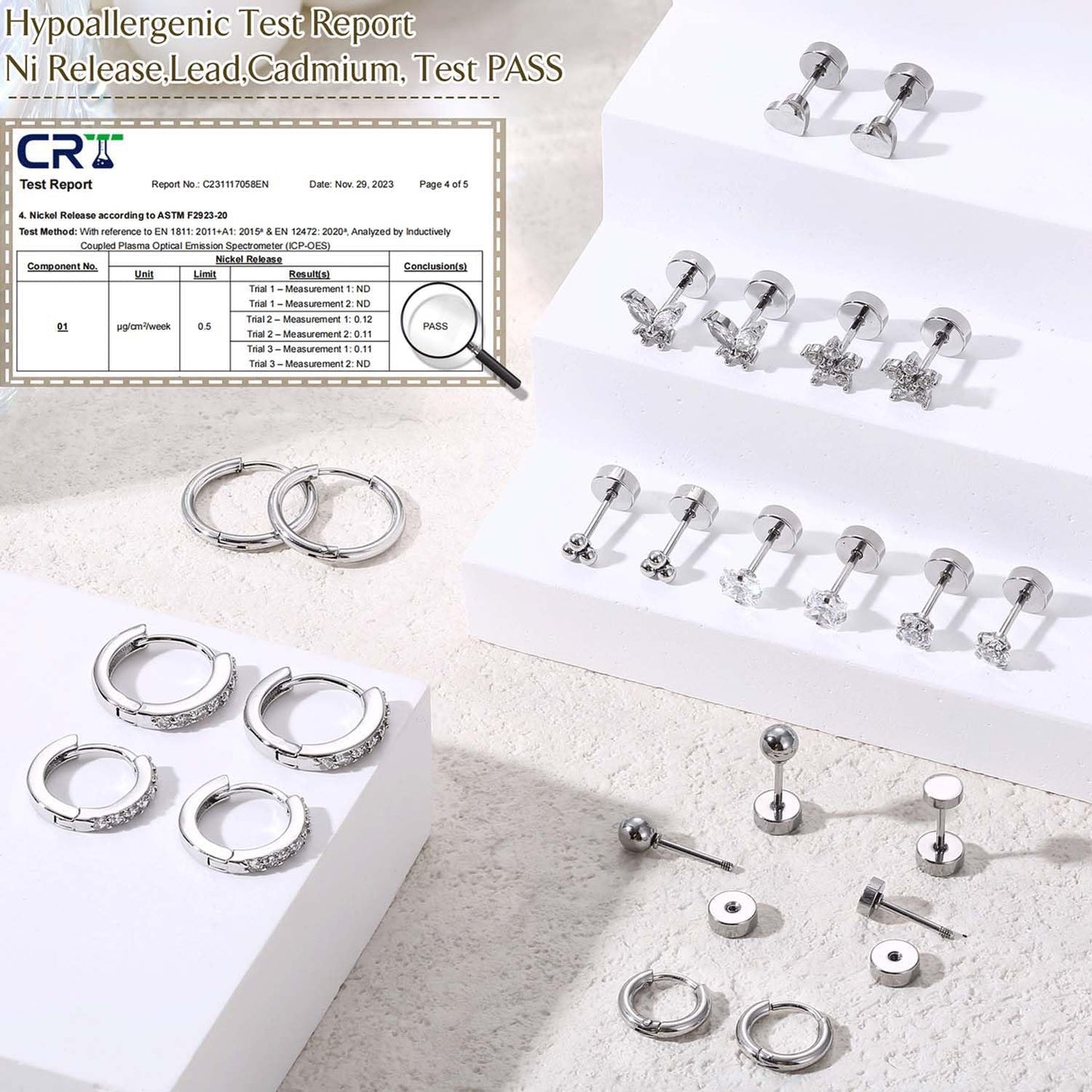 Jstyle Hypoallergenic Surgical Steel Earrings for Sensitive Ears 14K Gold Flat Back Earrings for Women Men Small Stainless Steel Earrings Flatback Stud Hoop Cartilage Earring Set for Multiple Piercing