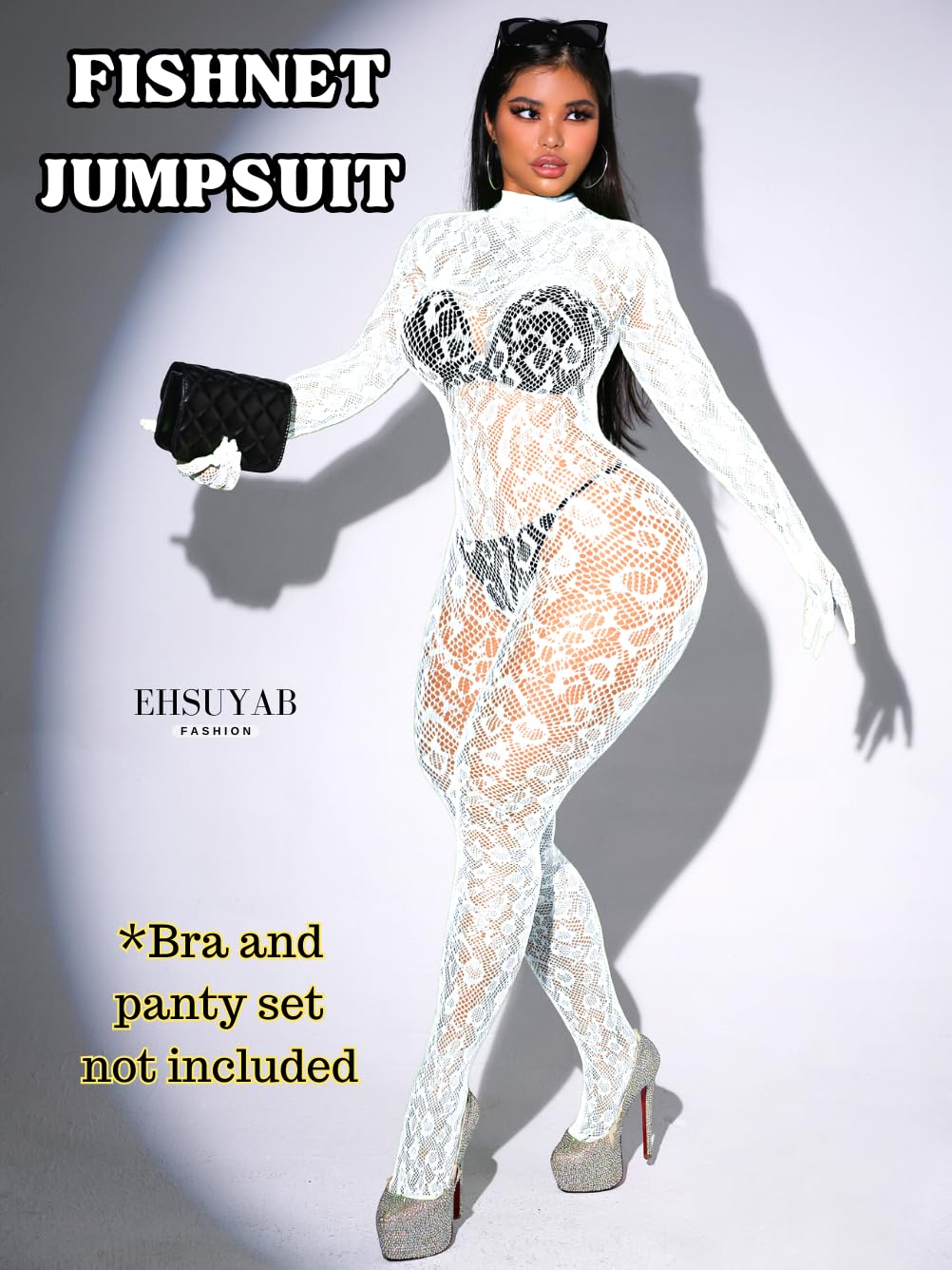 Sexy Lace Leopard Jumpsuit For Women, Fishnet Bodysuit Glow Party Club, Poster One Piece Mesh Full Body Rave Outfits