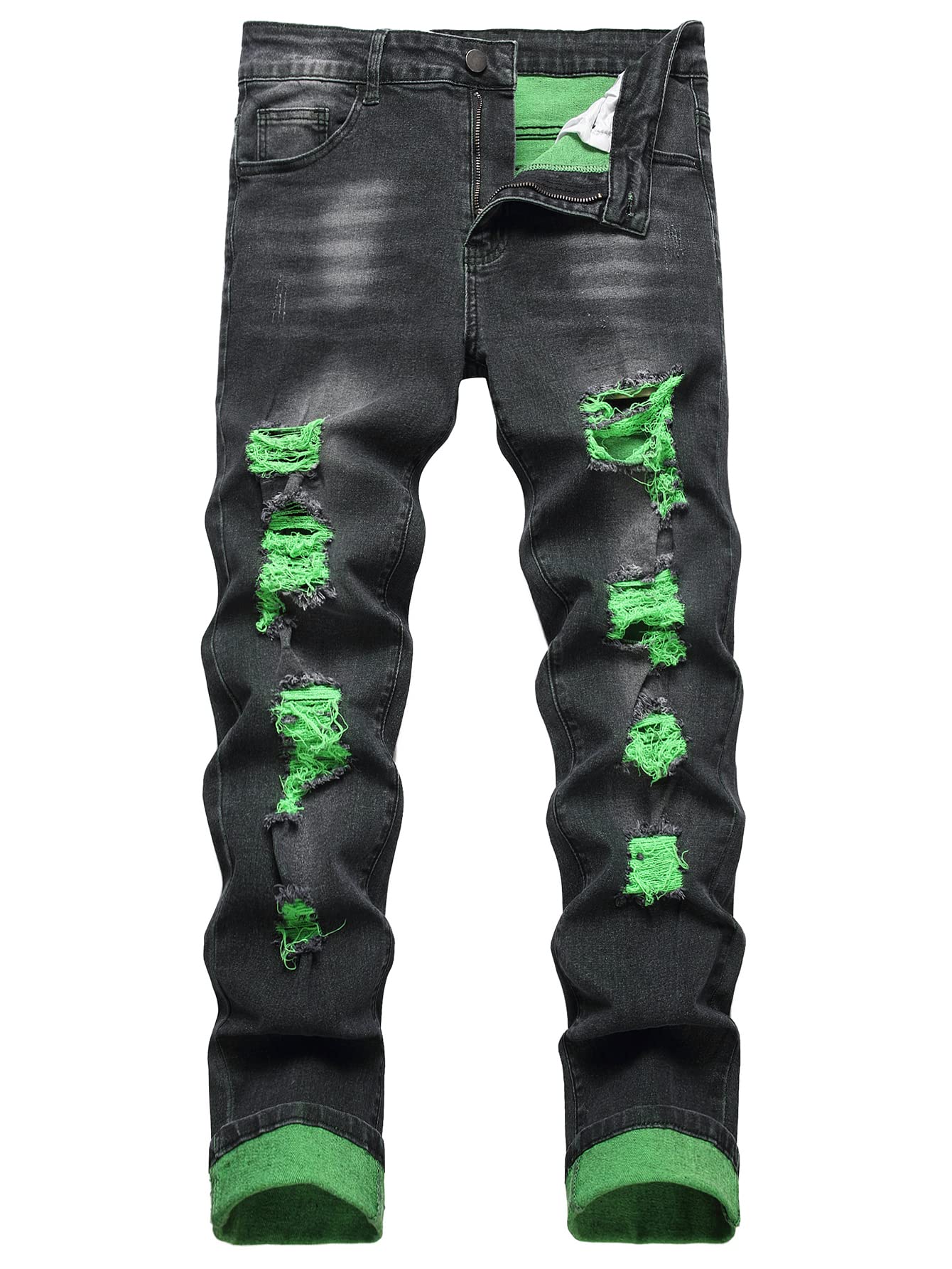 Men's Slim-fit Stretch Denim Jeans Featuring a Ripped Stretch Regular Pants