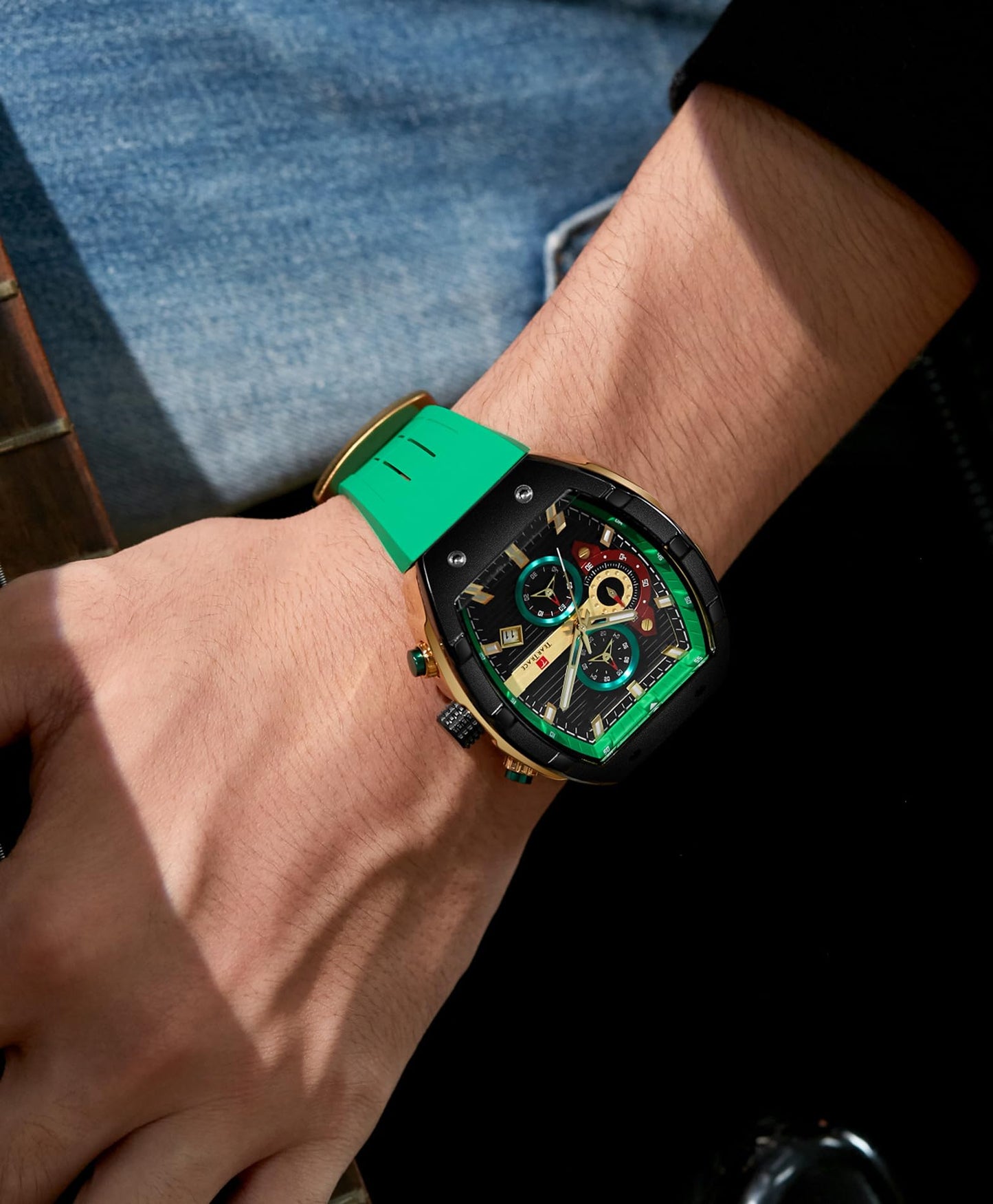Watches for Men Analog Quartz Waterproof Sport Men’s Watch Tonneau Chronograph Luminous Fashionable Unique Casual Watch with Silicone Strap