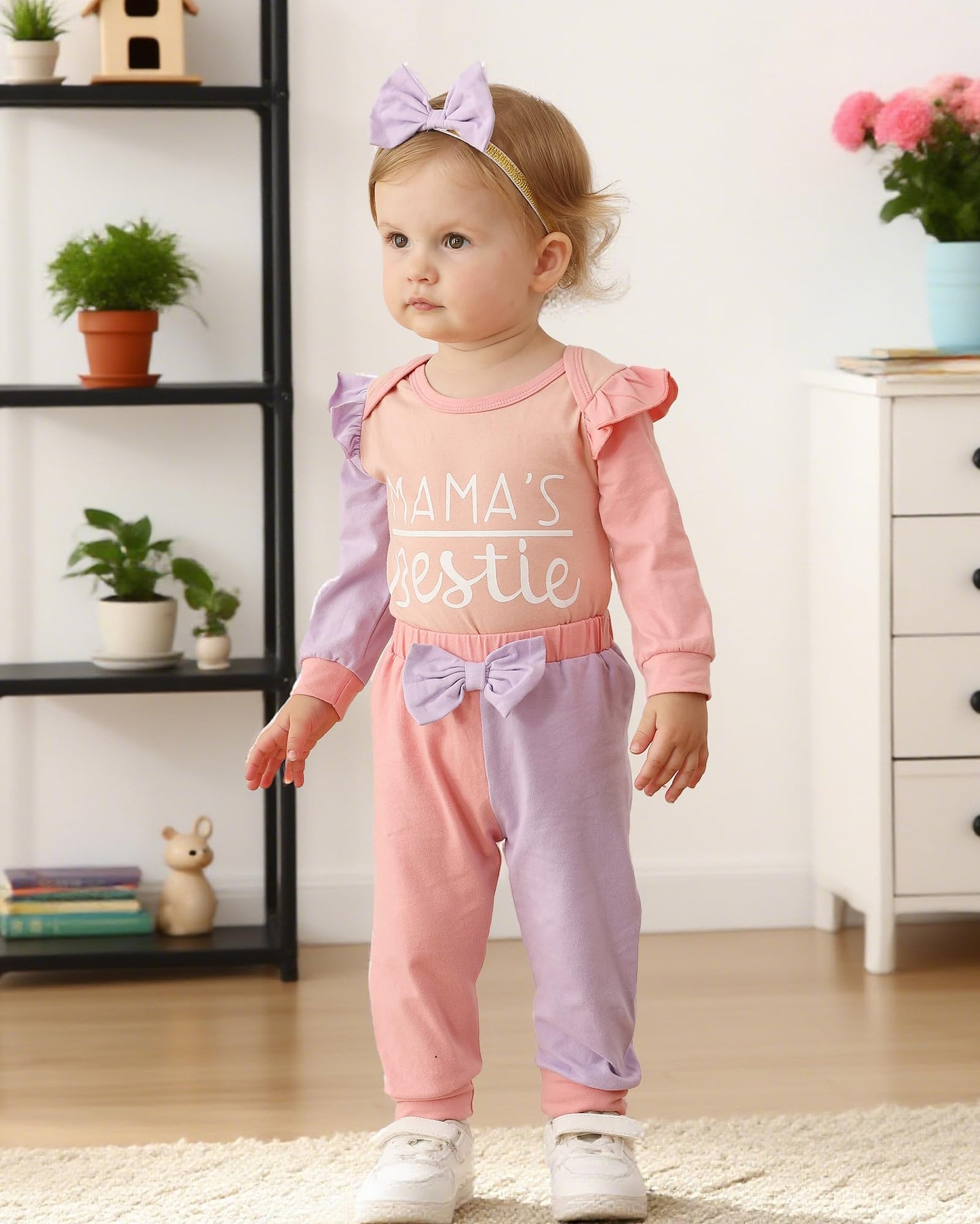 Mioglrie Baby Girl Clothes Newborn Girl Fall Winter Outfits Pants Set Preemie Clothing Headband 0 3 6 12 18 Months