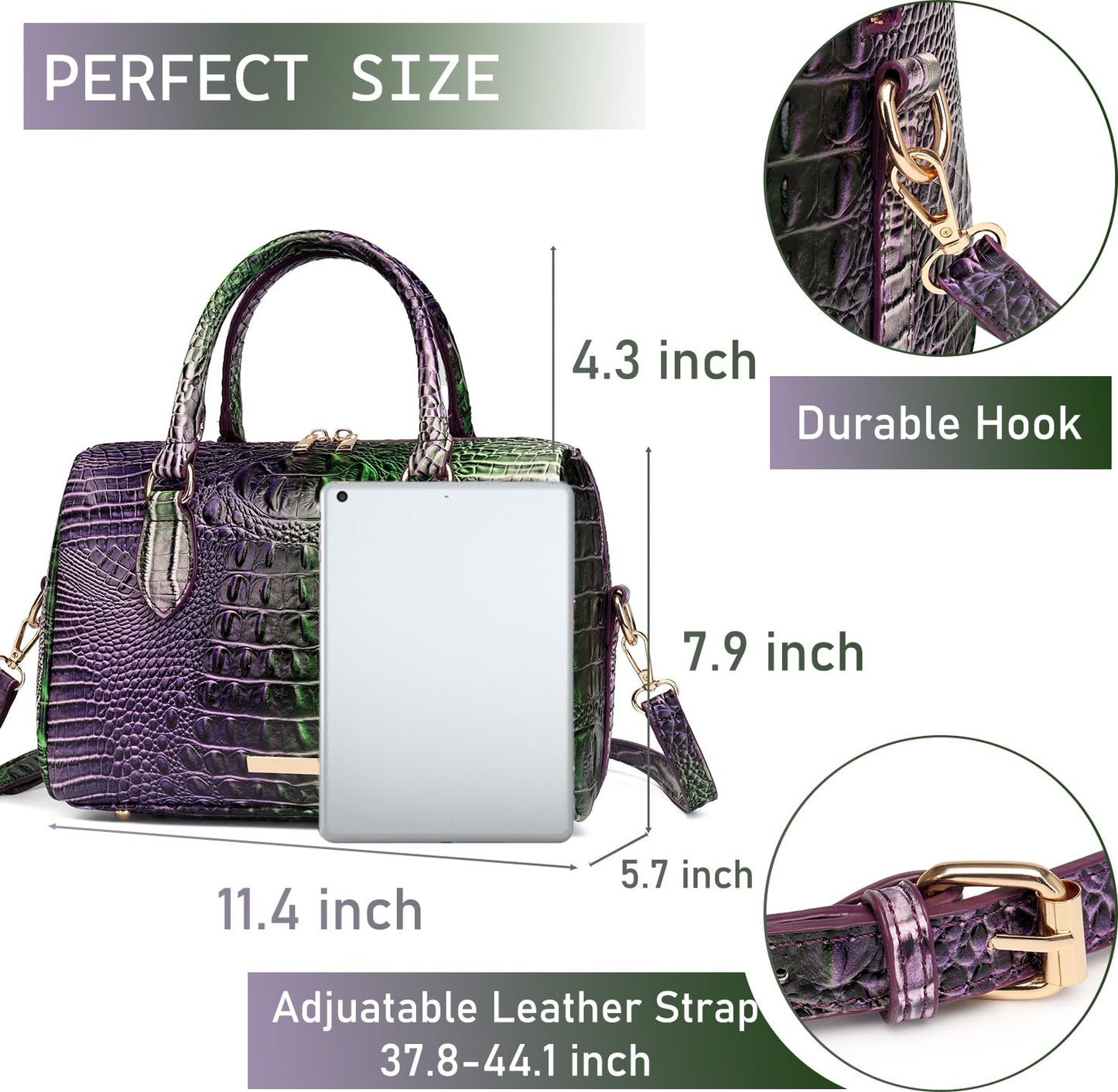 Top-Handle Crocodile Purses For Women Crossbody Leather Bags Trendy Large Capacity Tote with Shoulder Strap