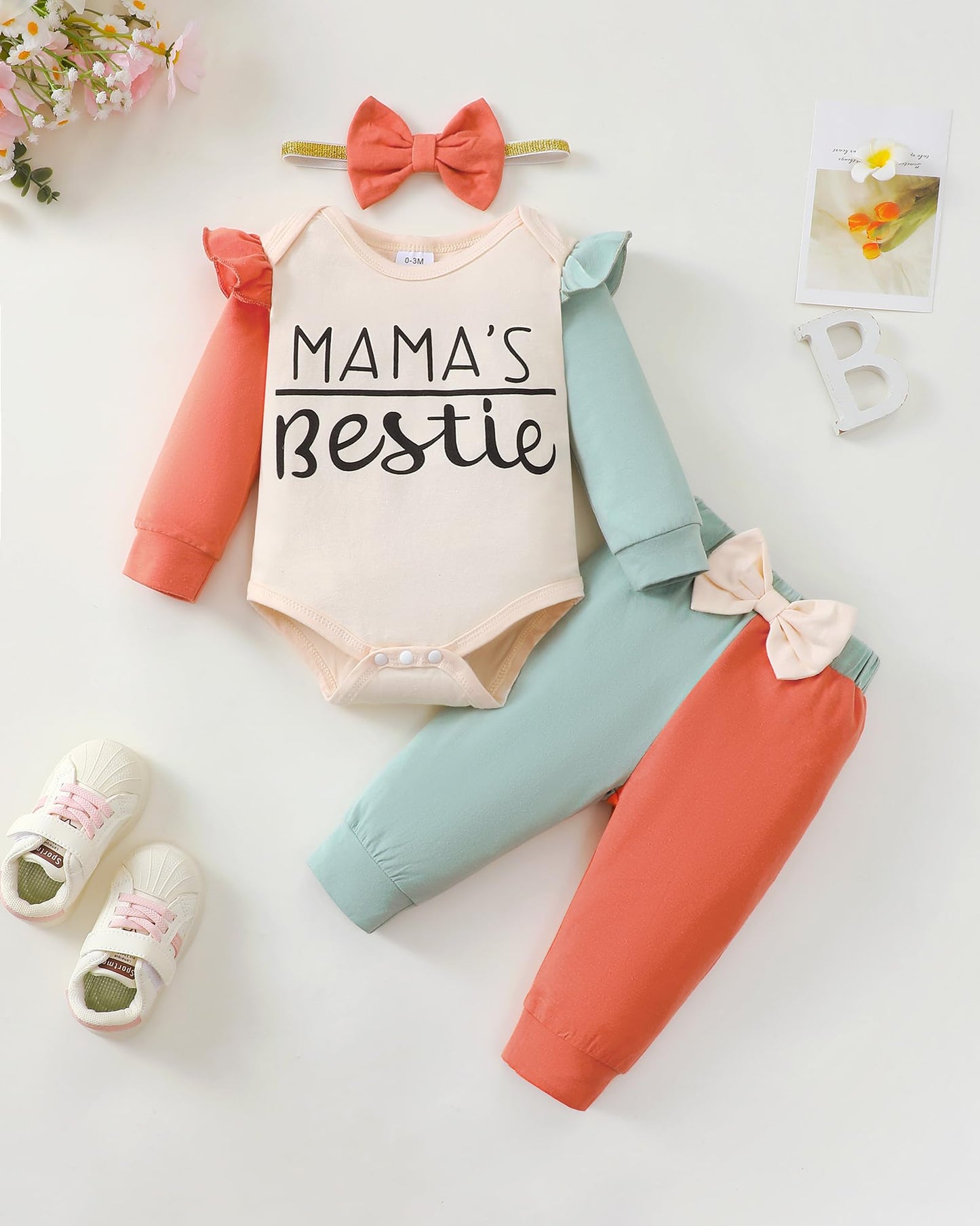 Mioglrie Baby Girl Clothes Newborn Girl Fall Winter Outfits Pants Set Preemie Clothing Headband 0 3 6 12 18 Months