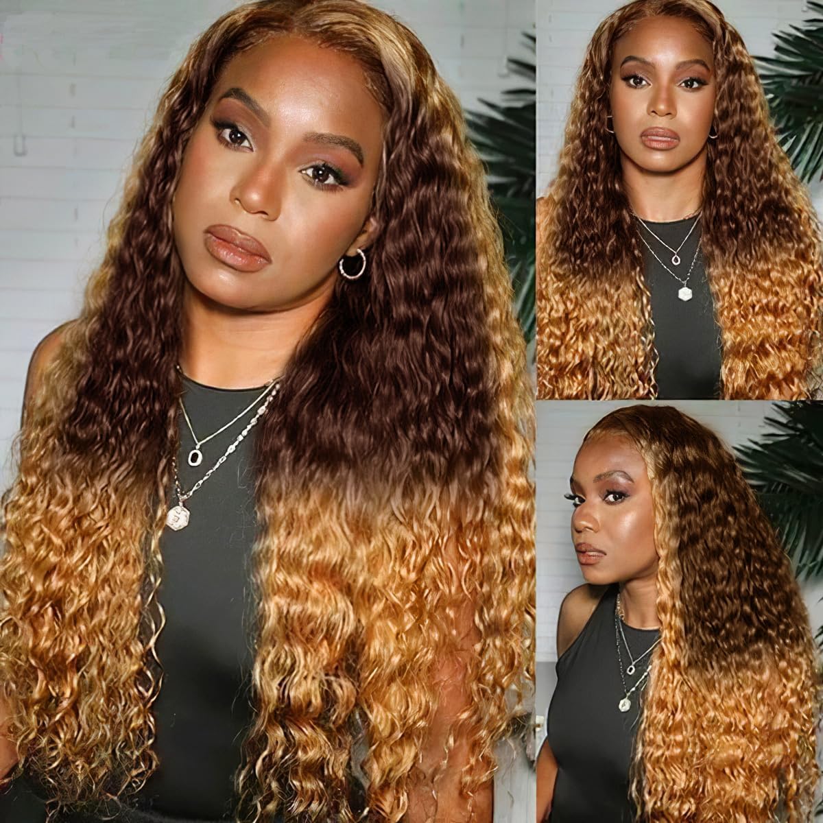 MEGOOD 200% Density Reddish Brown Deep Wave Lace Front Wigs Human Hair 13x4 HD Transparent Curly Human Hair Wig Pre Plucked 13X4 Ginger Wig Human Hair Glueless Colored Wigs With Baby Hair 18inch