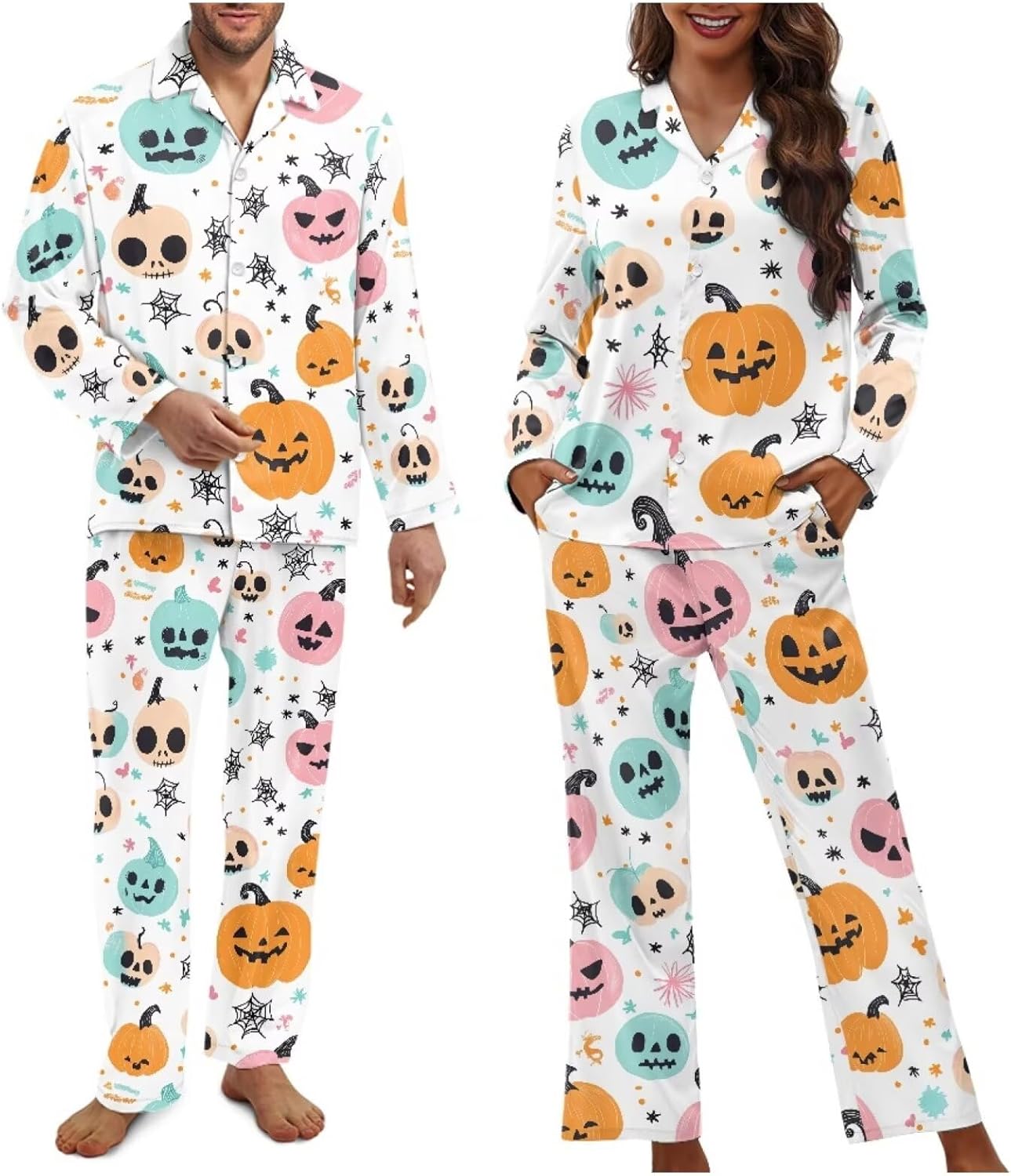 Matching Pajamas for Couple Soft Funny Front Button long Sleeve Pajamas