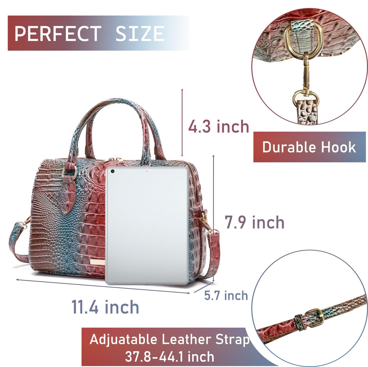 Top-Handle Crocodile Purses For Women Crossbody Leather Bags Trendy Large Capacity Tote with Shoulder Strap