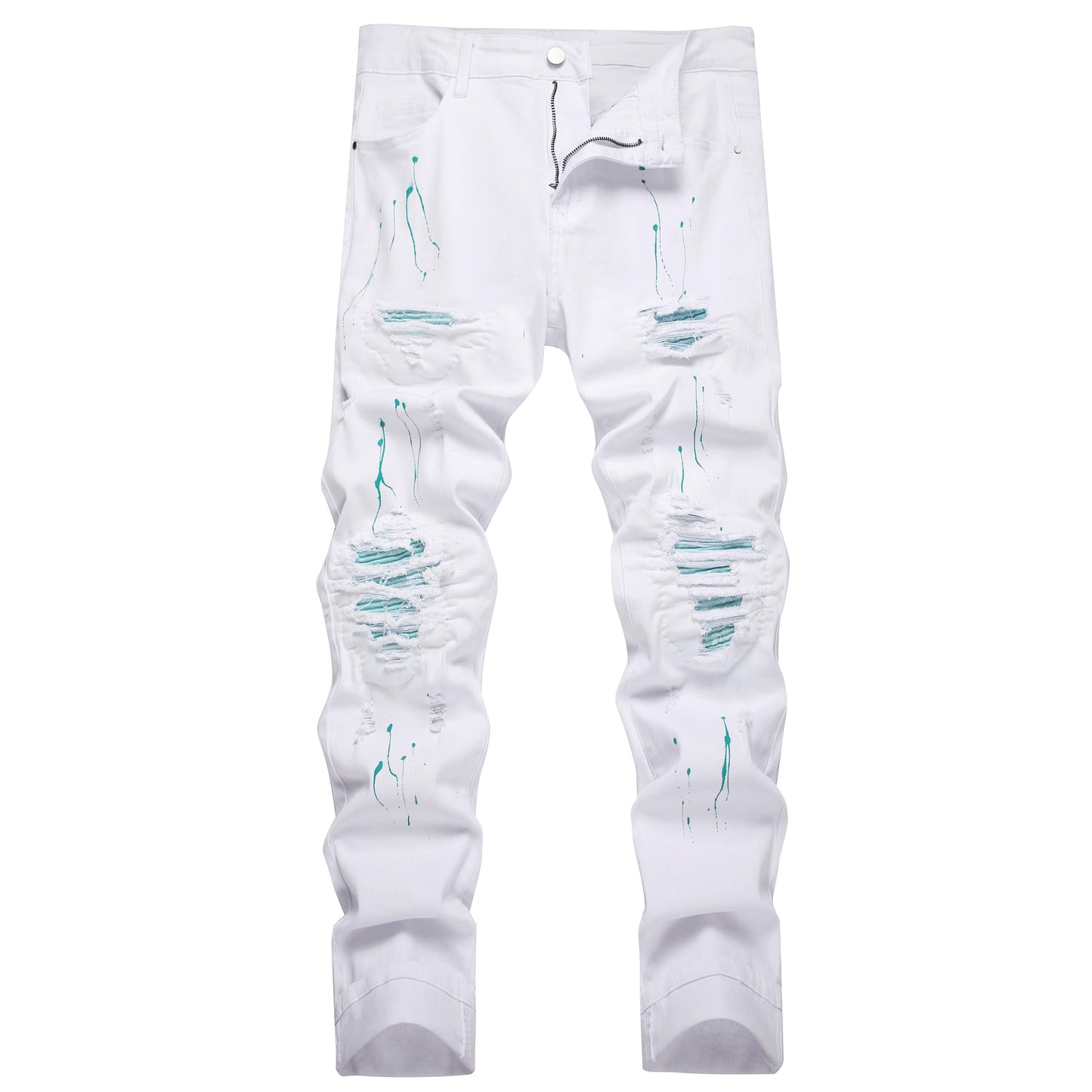 Men's Slim-fit Stretch Denim Jeans Featuring a Ripped Stretch Regular Pants