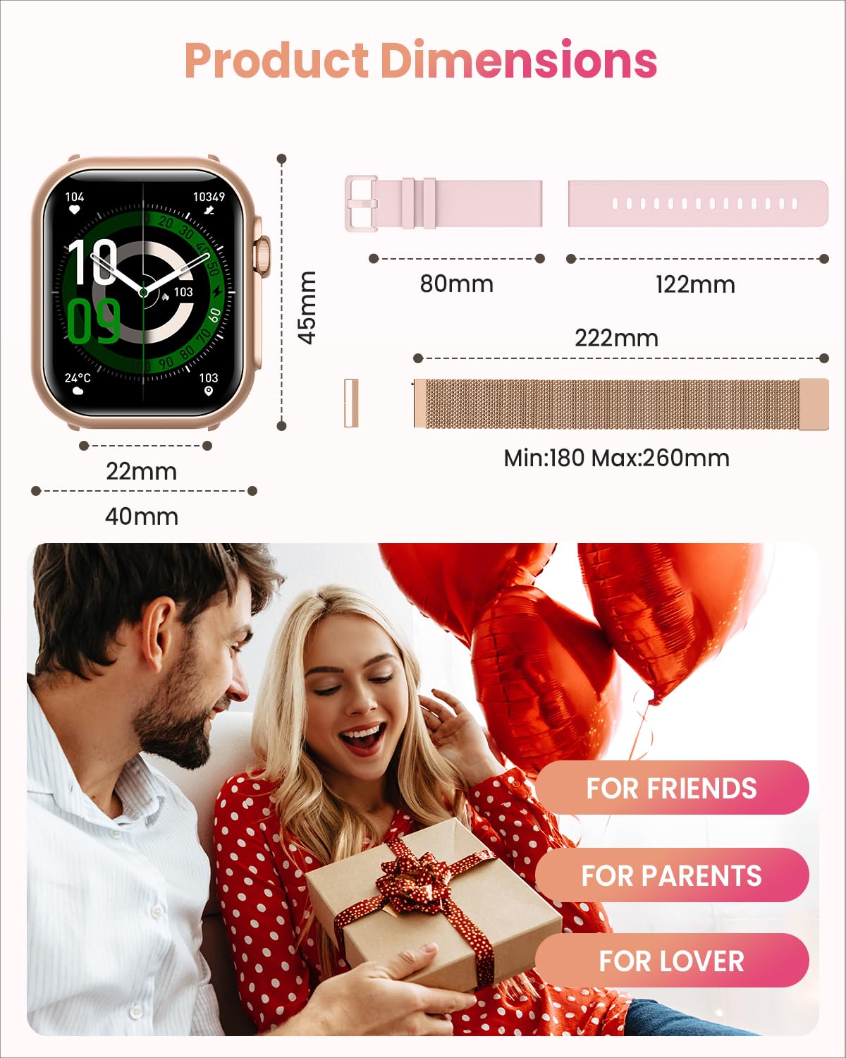 Smart Watch for Women for iPhone&Android: 100 Day+Battery Life, Smart watch(Answer/Make Calls) with 24/7 SpO2 Sleep Heart Rate Monitor,5ATM Waterproof,Fitness Tracker with 120+ Sport,Reloj Inteligente