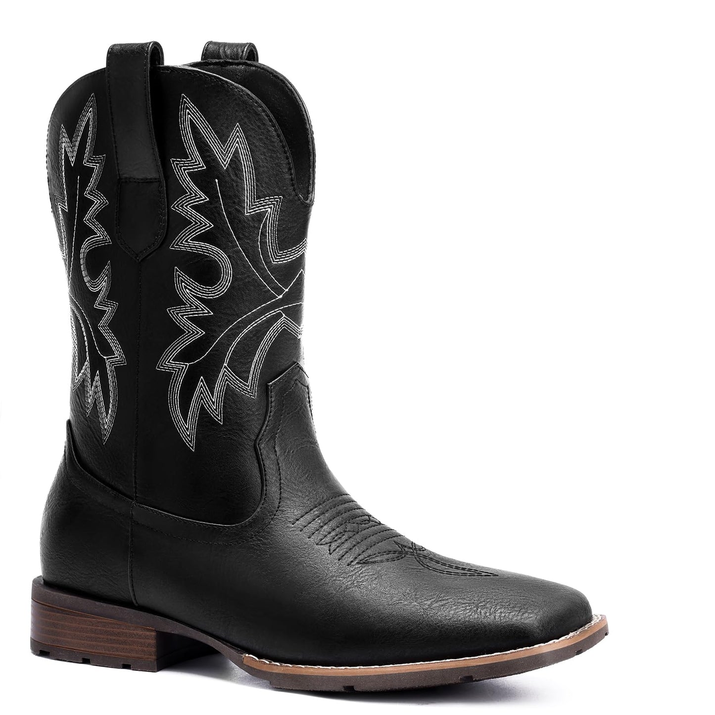 Lumeheel Cowboy Boots for Men - Western Men's Boots with Classic Embroidered, Slip on Square Toe Boots, Slip Resistant Country Boots Chunky Heel Ankle, Durable Short Boots for Spring Fall
