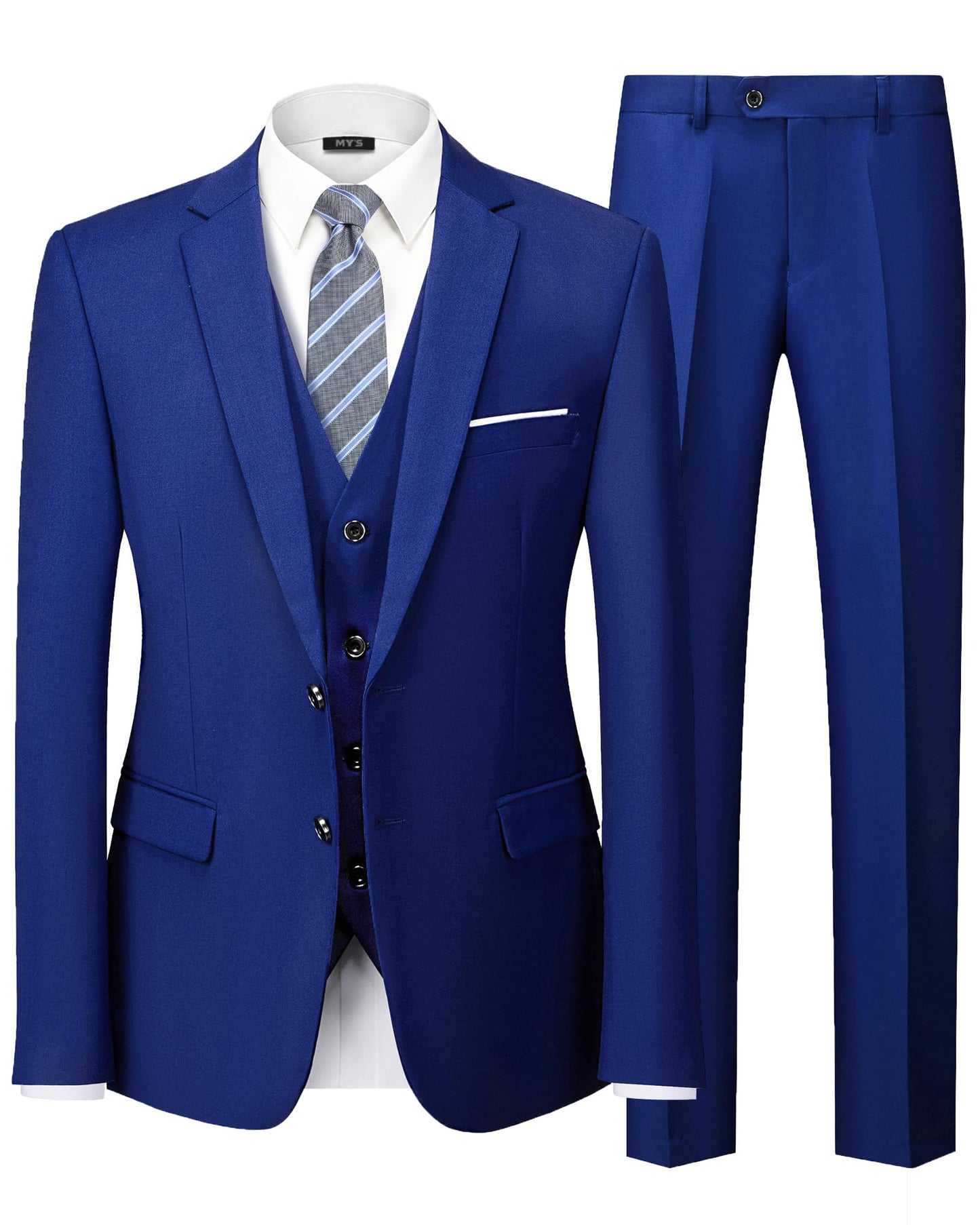MY'S Men's 3 Piece Slim Fit Suit Set with Tie, 2 Button Blazer Jacket Vest & Pants, Business Wedding Party Prom Suit for Men
