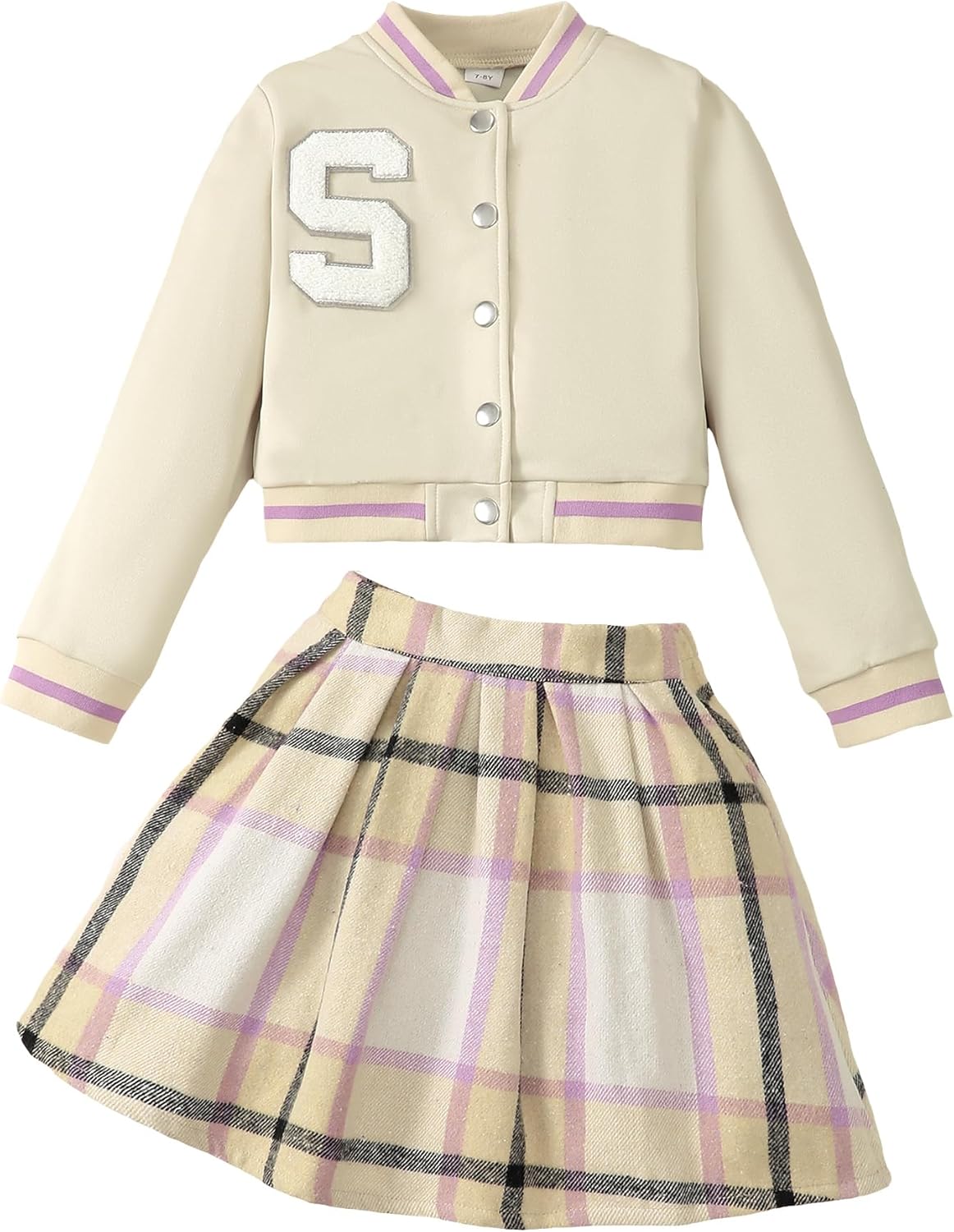Girls 2 Piece Outfits Skirt Set Button up Jacket Sweatshirt and Pleated Mini Skirts Fall Winter Clothes Size 7-14Y