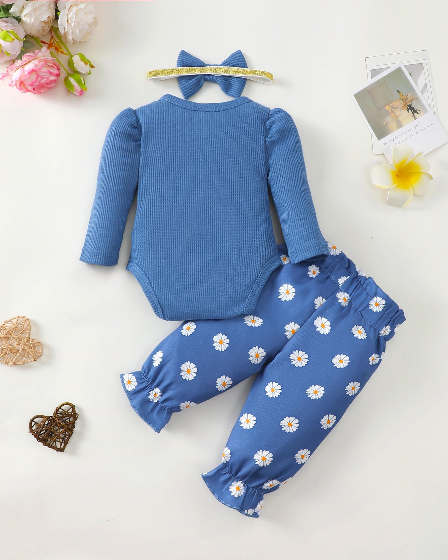Mioglrie Baby Girl Clothes Newborn Girl Fall Winter Outfits Pants Set Preemie Clothing Headband 0 3 6 12 18 Months