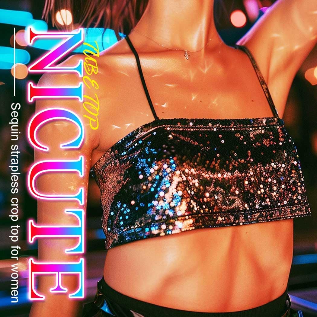 Nicute Sequin Tube Top Sparkly Crop Tops for Women