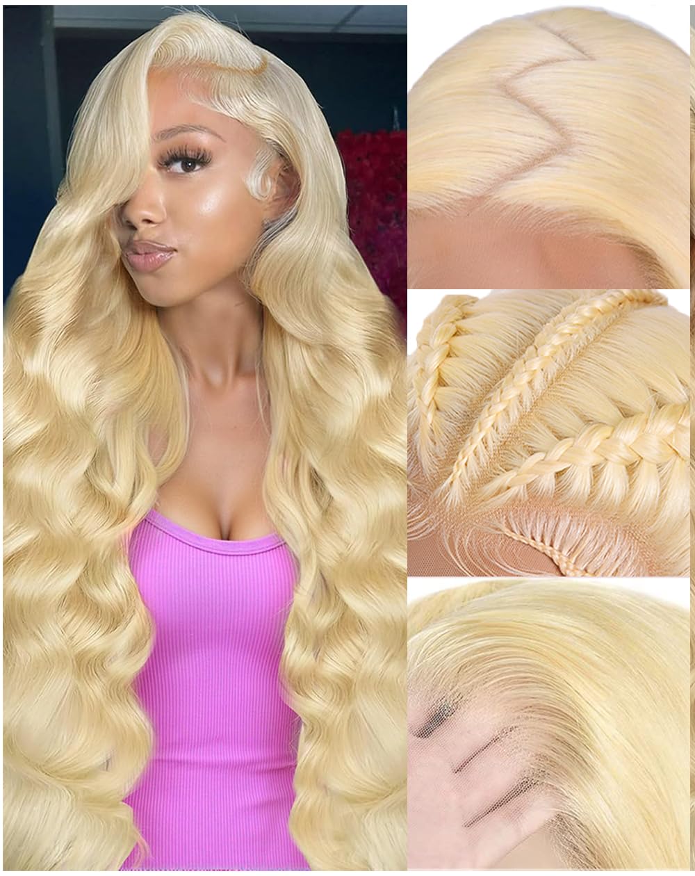 613 13x6 Lace Front Wig Human Hair 30 Inch 100% Real Blonde Wig Human Hair Body Wave HD Lace Front Wigs Human Hair 200 Density Easily Stained No Tangle Minimal Shedding Longer Life