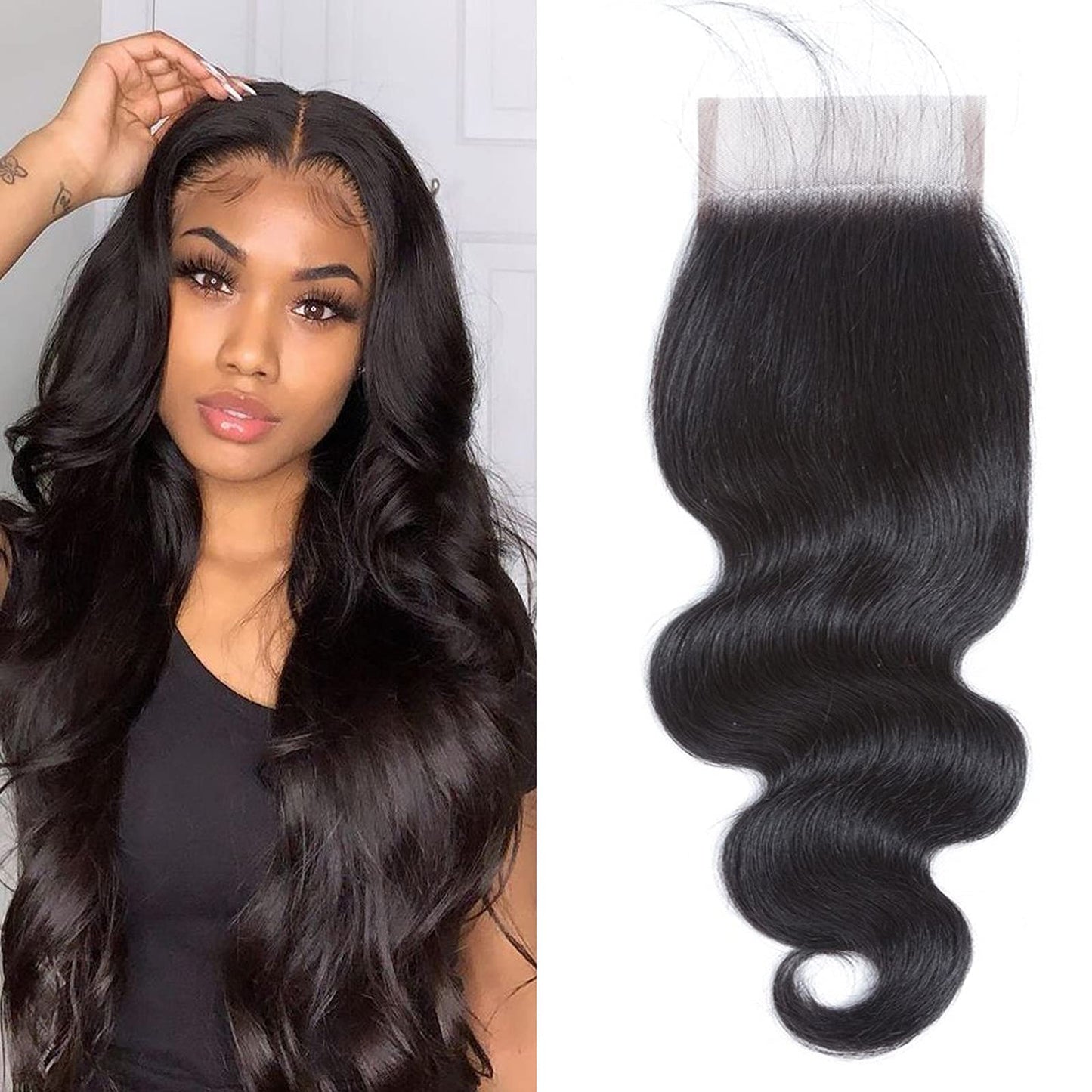 Hd Closure 5x5 Straight Closure 5x5 Transparent Lace Closure 12A Virgin Remy Human Hair Frontal Closure Pre Plucked With Baby Hair Natural Black Color(14inch)