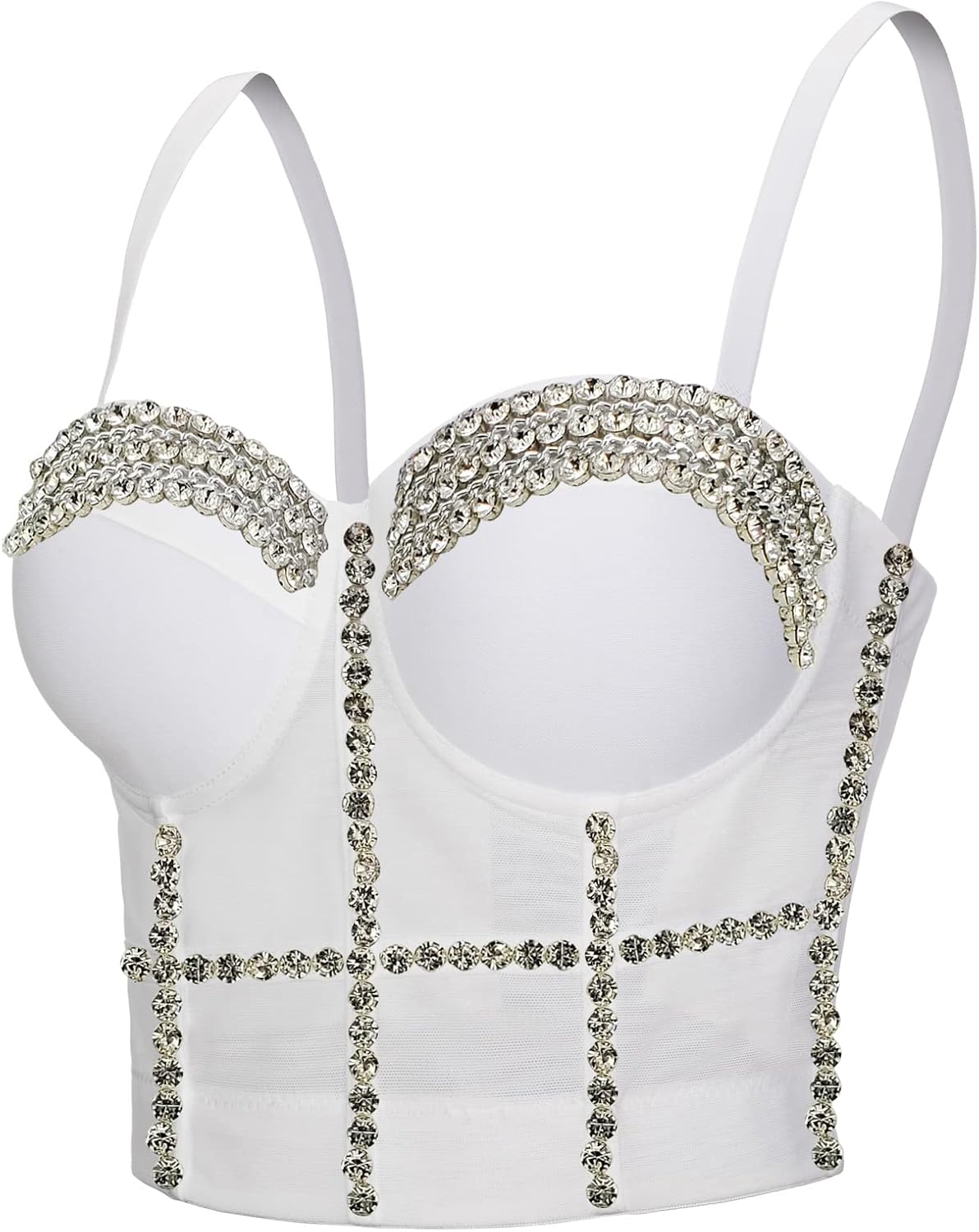 Women's Handmade Rhinestone Diamond Push up Bustier Crop Top Punk Corset Bra Vest