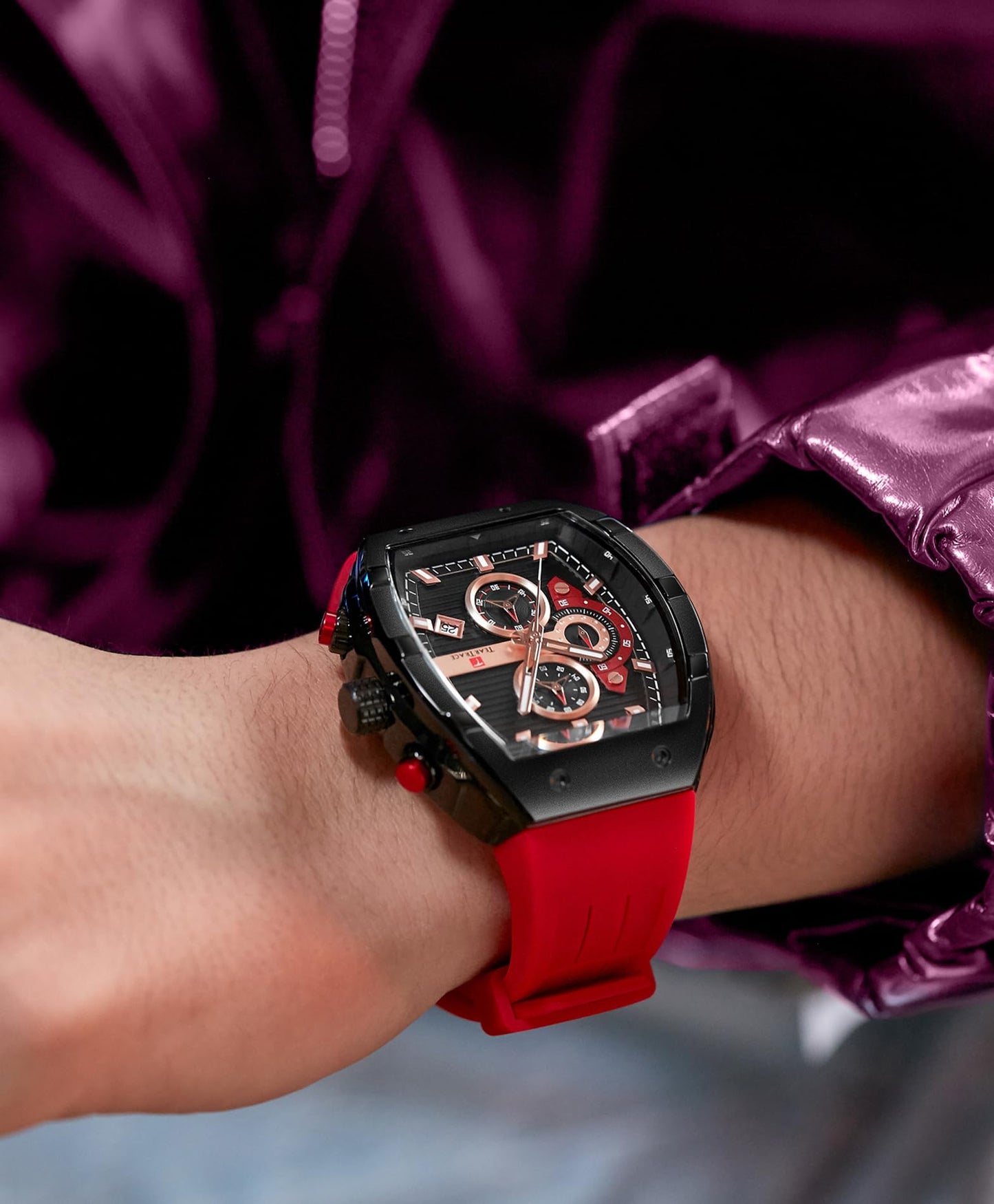 Watches for Men Analog Quartz Waterproof Sport Men’s Watch Tonneau Chronograph Luminous Fashionable Unique Casual Watch with Silicone Strap