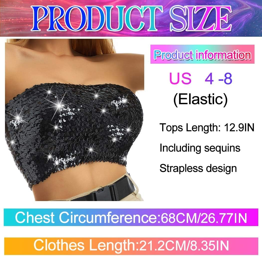 Nicute Sequin Tube Top Sparkly Crop Tops for Women