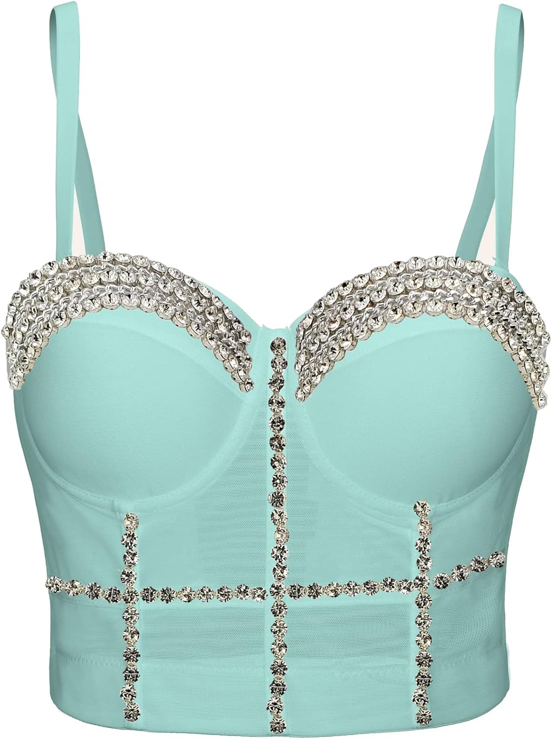 Women's Handmade Rhinestone Diamond Push up Bustier Crop Top Punk Corset Bra Vest