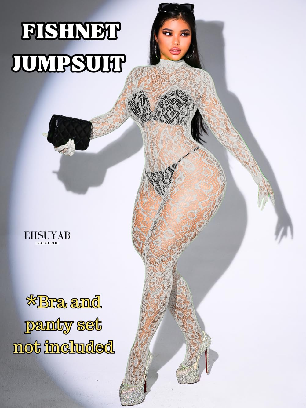 Sexy Lace Leopard Jumpsuit For Women, Fishnet Bodysuit Glow Party Club, Poster One Piece Mesh Full Body Rave Outfits