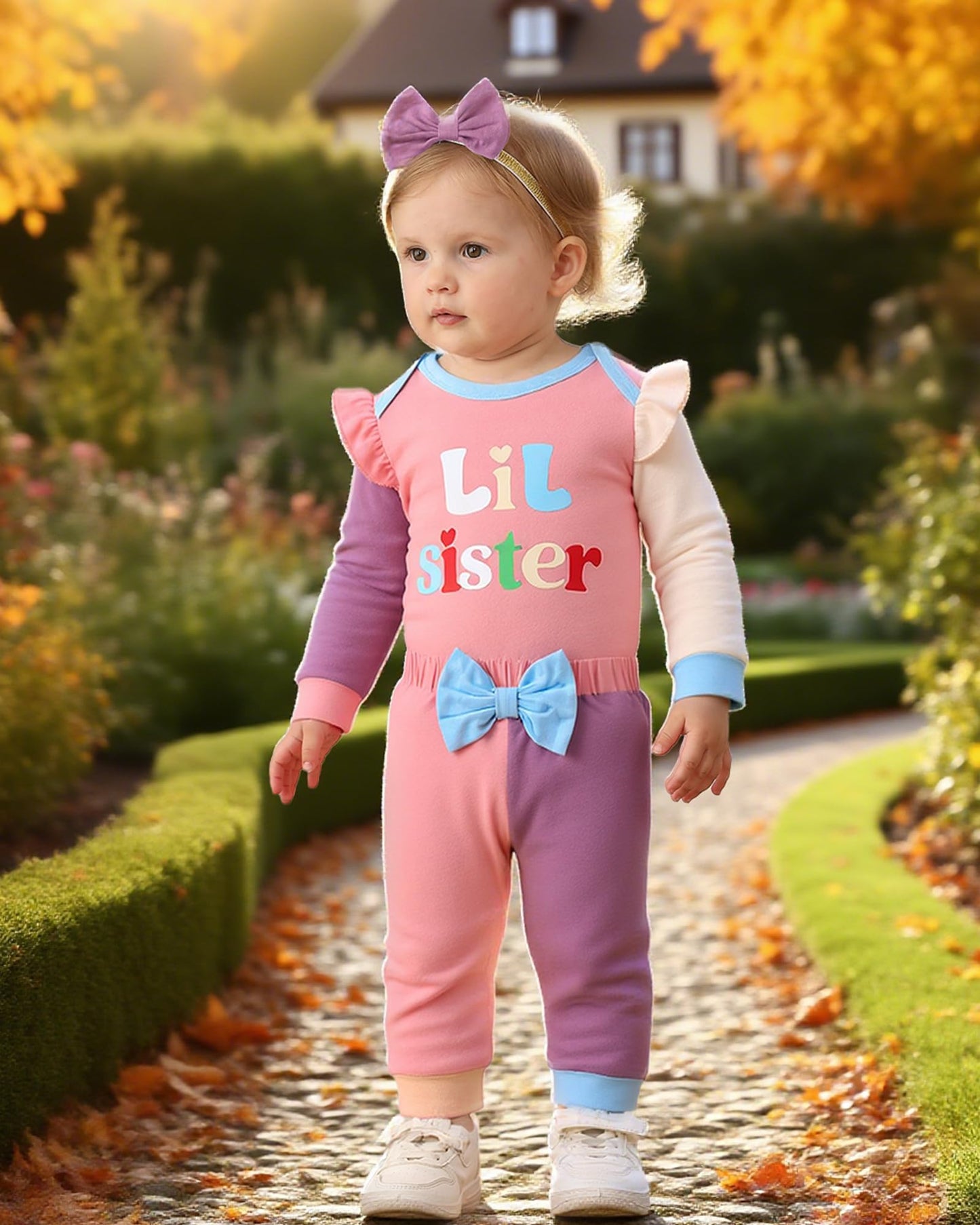 Mioglrie Baby Girl Clothes Newborn Girl Fall Winter Outfits Pants Set Preemie Clothing Headband 0 3 6 12 18 Months