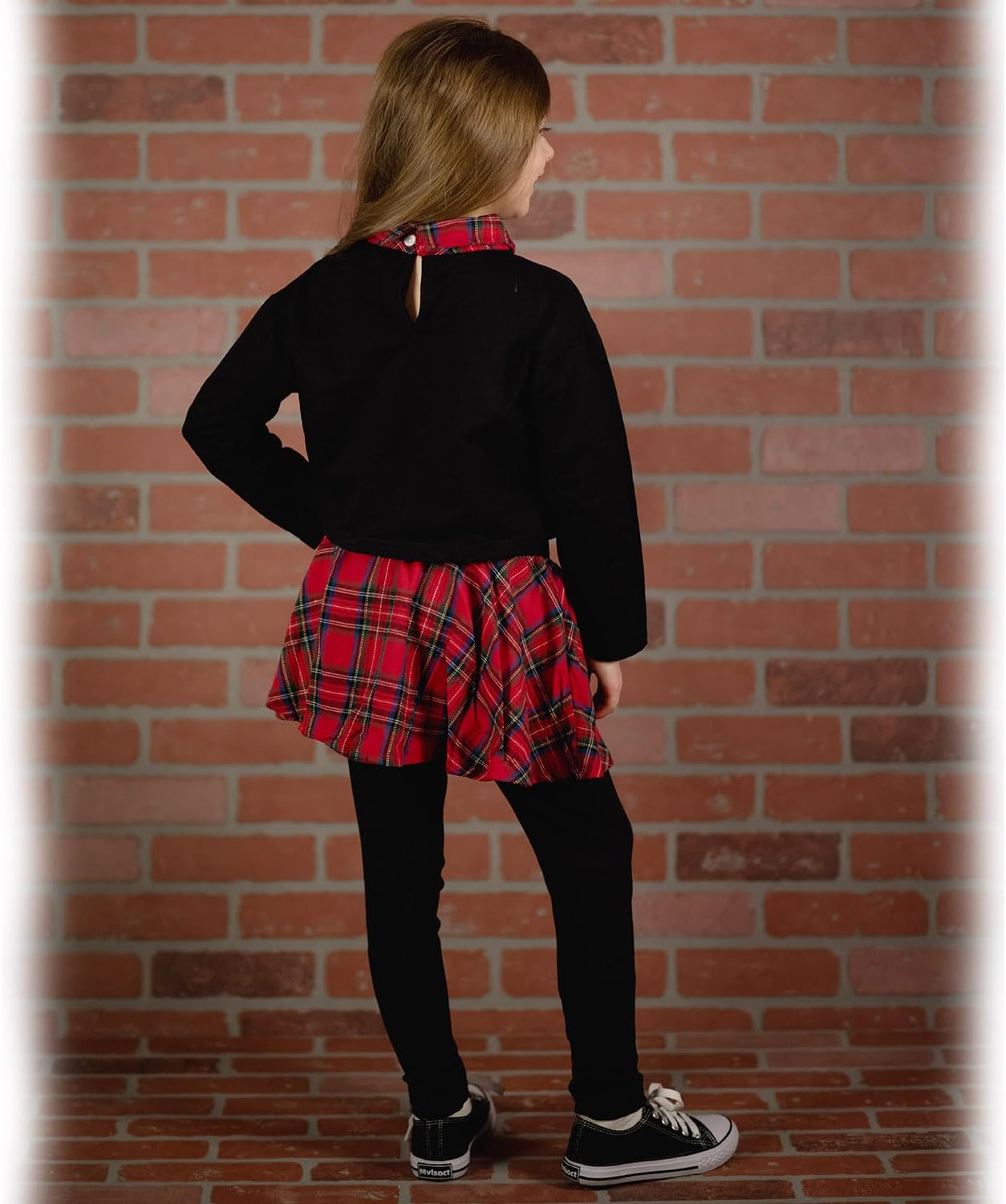 HINTINA Toddler Little Girl Letter Print Sweatshirt Top Plaid Skirt Pants Fall Winter Outfits