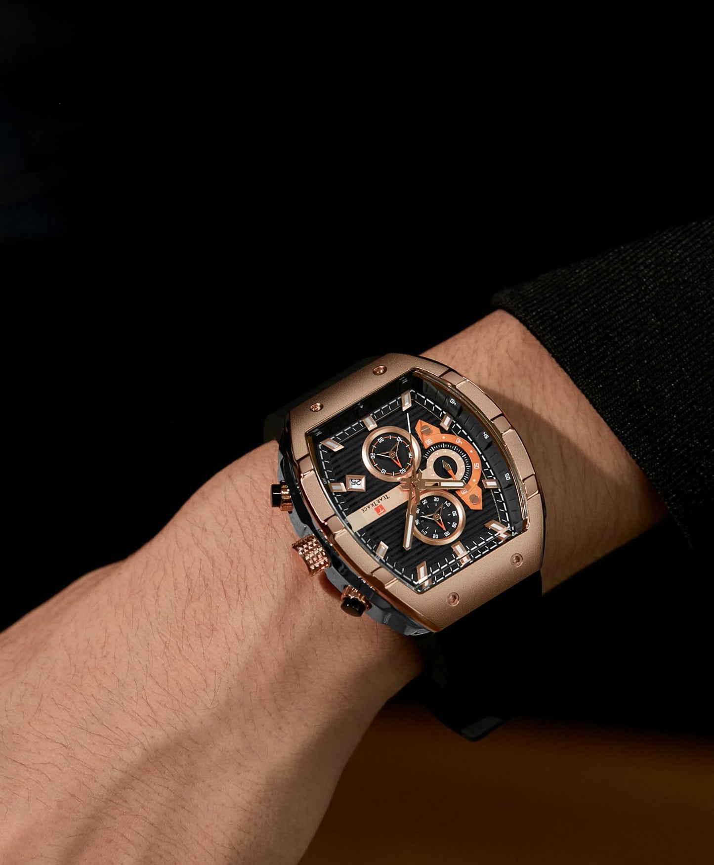 Watches for Men Analog Quartz Waterproof Sport Men’s Watch Tonneau Chronograph Luminous Fashionable Unique Casual Watch with Silicone Strap