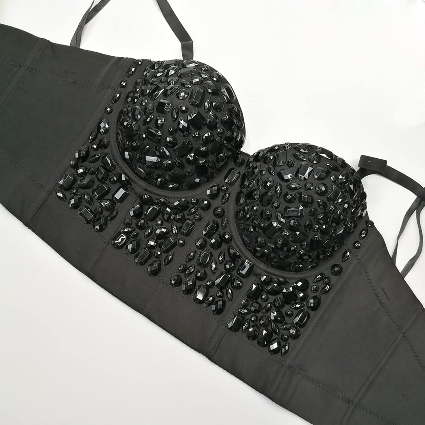 Women's Handmade Rhinestone Diamond Push up Bustier Crop Top Punk Corset Bra Vest