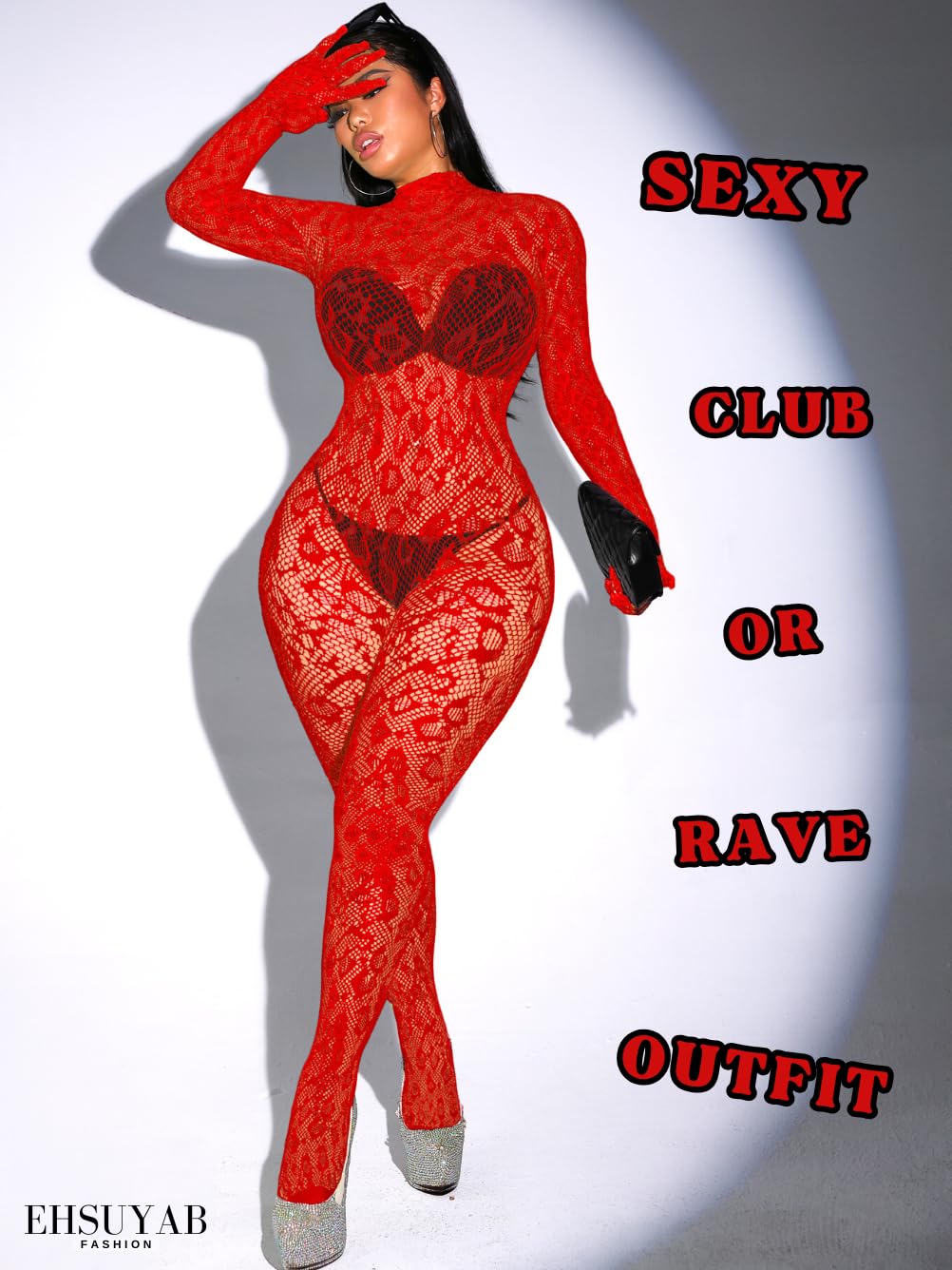 Sexy Lace Leopard Jumpsuit For Women, Fishnet Bodysuit Glow Party Club, Poster One Piece Mesh Full Body Rave Outfits
