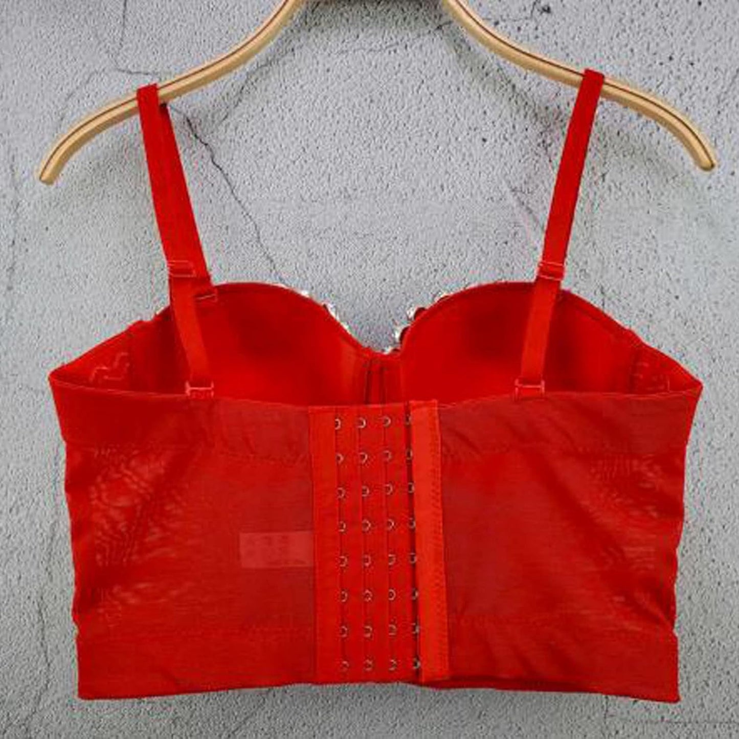 Women's Handmade Rhinestone Diamond Push up Bustier Crop Top Punk Corset Bra Vest