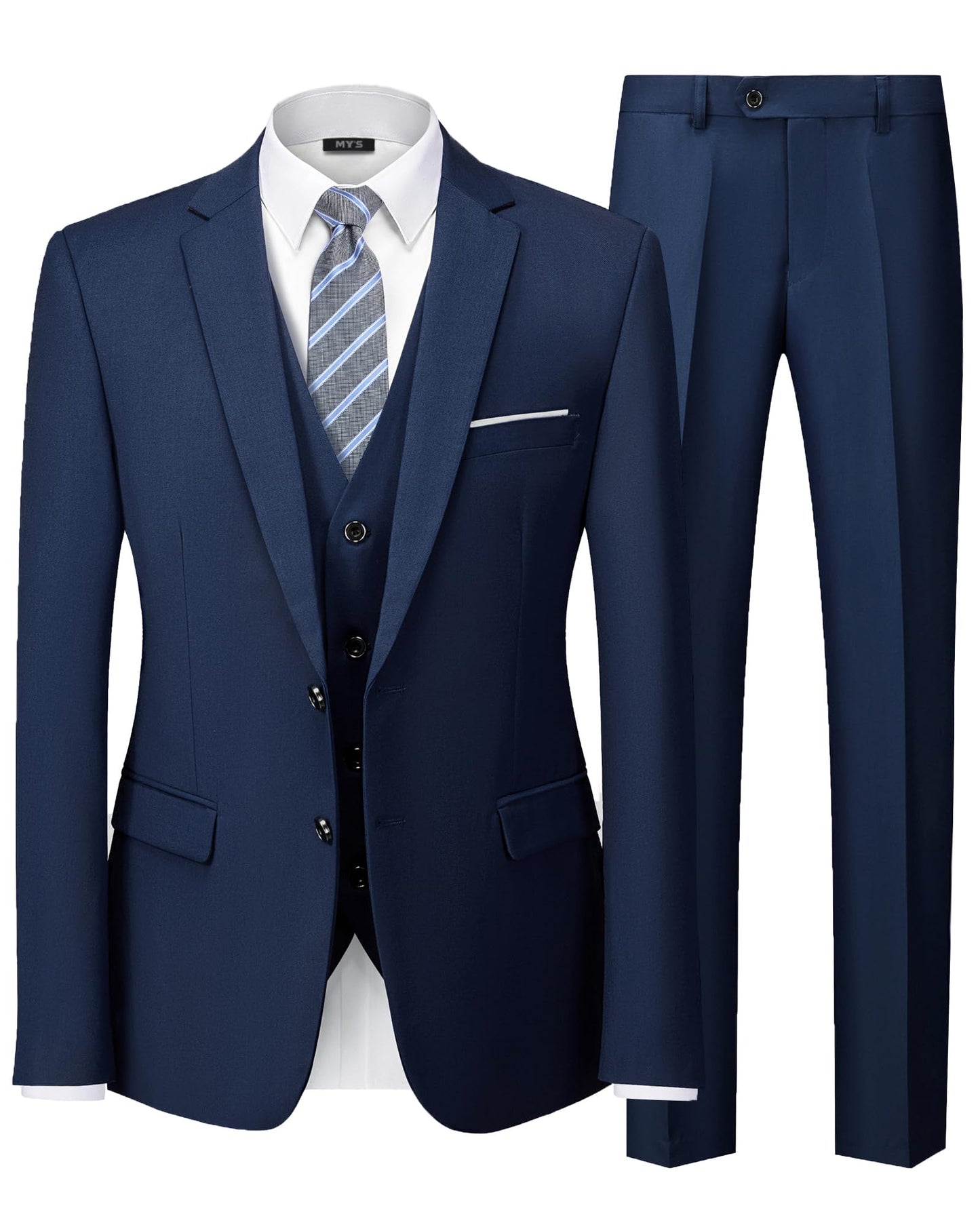 MY'S Men's 3 Piece Slim Fit Suit Set with Tie, 2 Button Blazer Jacket Vest & Pants, Business Wedding Party Prom Suit for Men