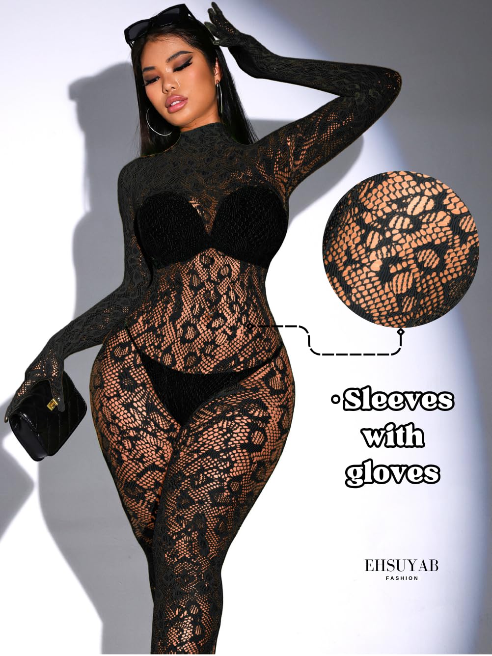 Sexy Lace Leopard Jumpsuit For Women, Fishnet Bodysuit Glow Party Club, Poster One Piece Mesh Full Body Rave Outfits