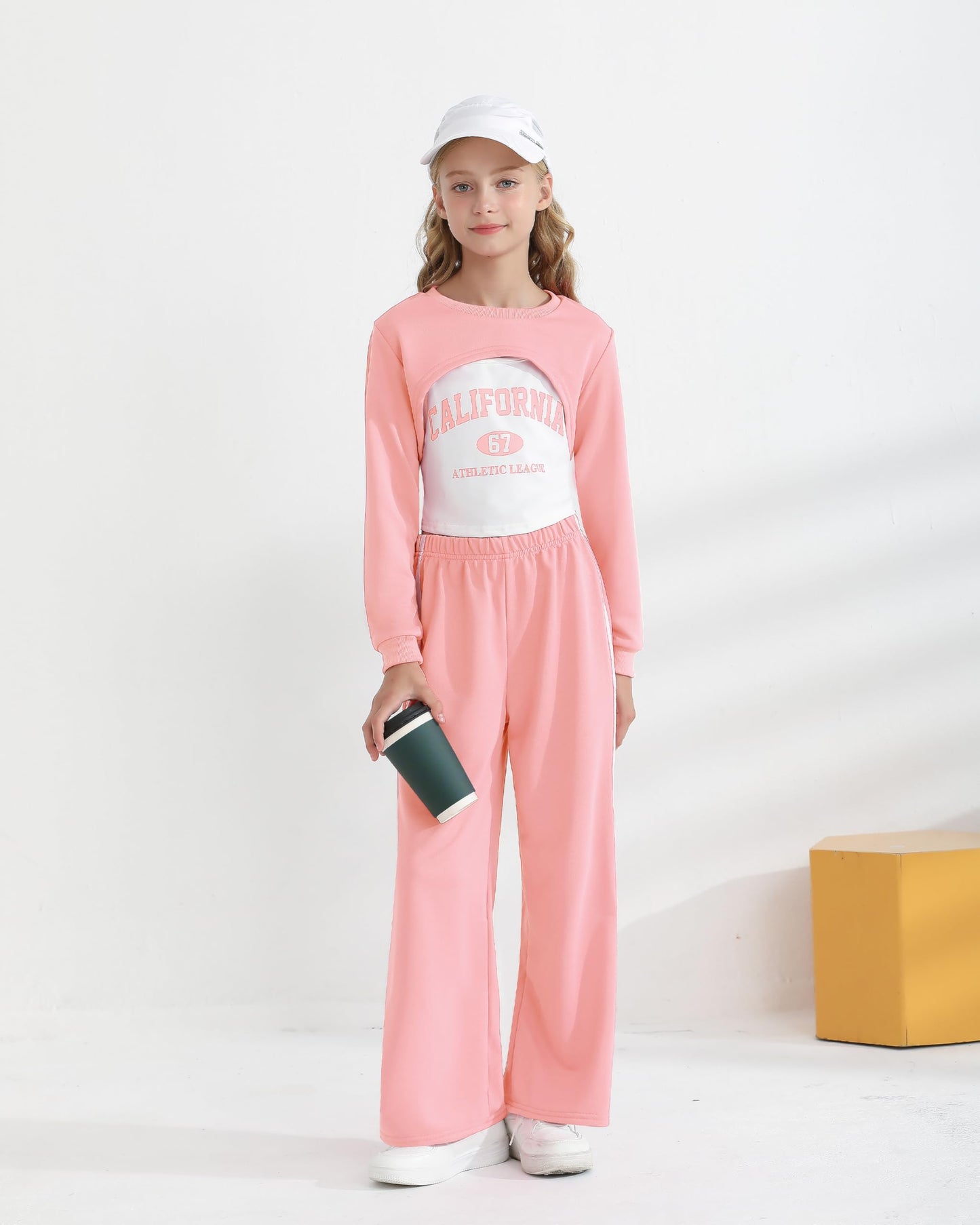 Girls 3 Piece Outfits Long Sleeve Crop Shirts & Cami Tops & Sweatpants Sets Fall Clothes Size 8-12Y