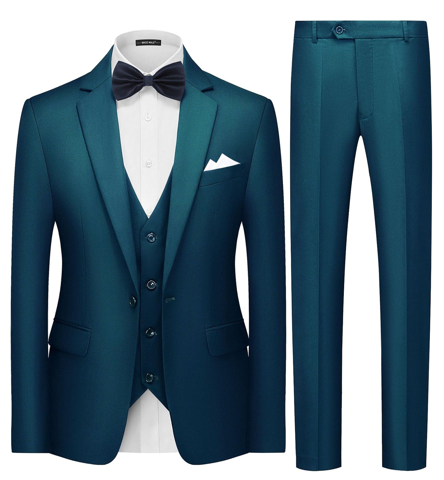 MAGE MALE Mens 3 Piece Suits Slim Fit Tuxedo Suit Set Soild Prom Wedding Suits One Button Blazer Vest Pants Set with Bow Tie