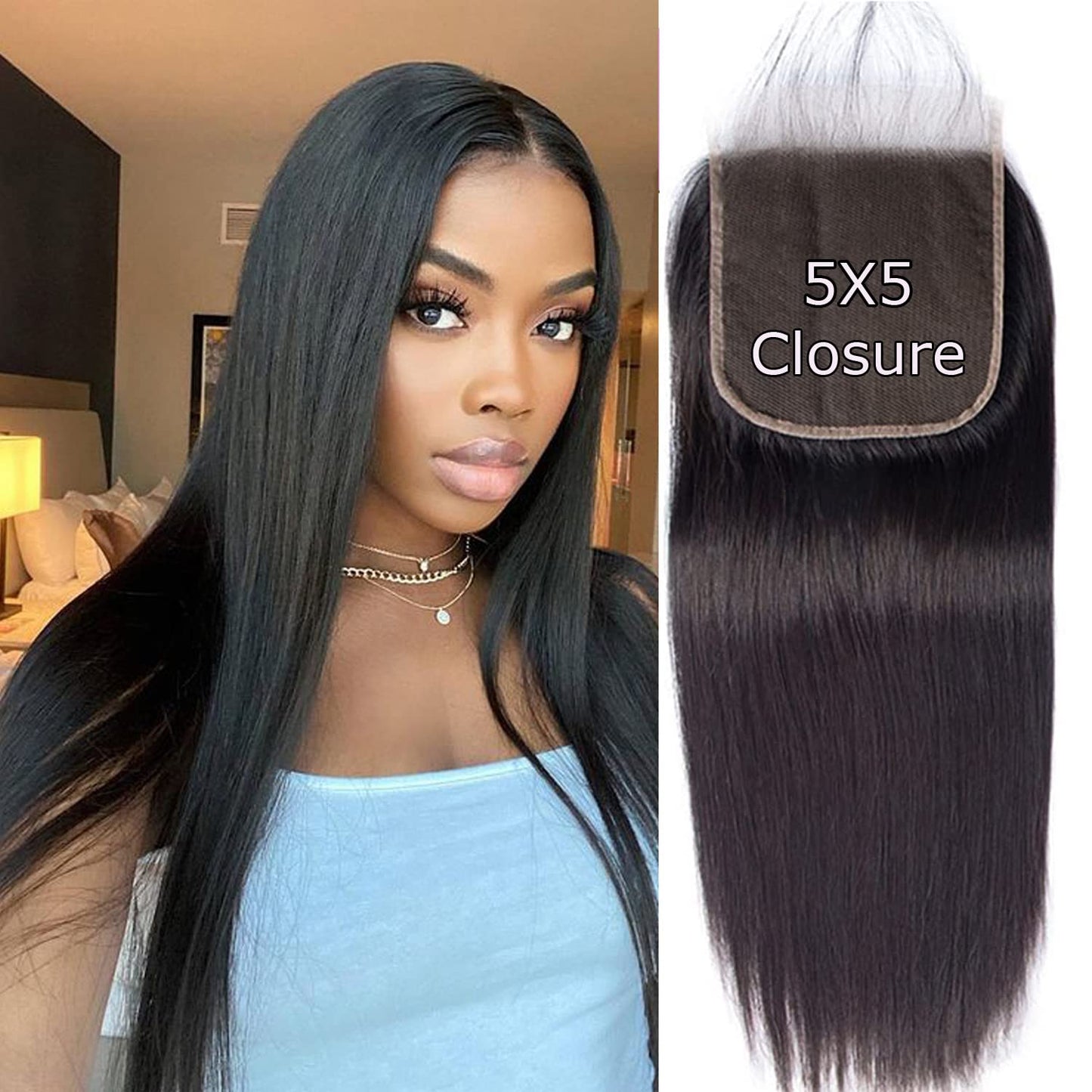 Hd Closure 5x5 Straight Closure 5x5 Transparent Lace Closure 12A Virgin Remy Human Hair Frontal Closure Pre Plucked With Baby Hair Natural Black Color(14inch)