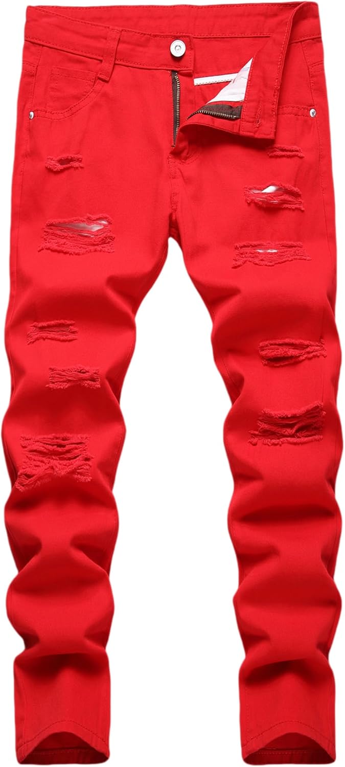 Boy's Ripped Jeans Stacked Skinny Fit Destroyed Distressed Fashion Comfy Denim Jeans Pants