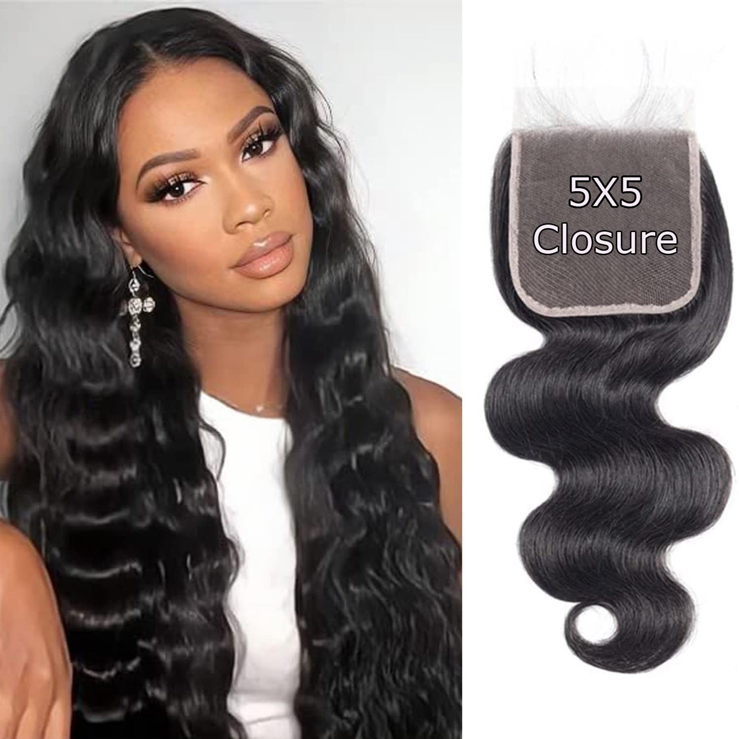 Hd Closure 5x5 Straight Closure 5x5 Transparent Lace Closure 12A Virgin Remy Human Hair Frontal Closure Pre Plucked With Baby Hair Natural Black Color(14inch)