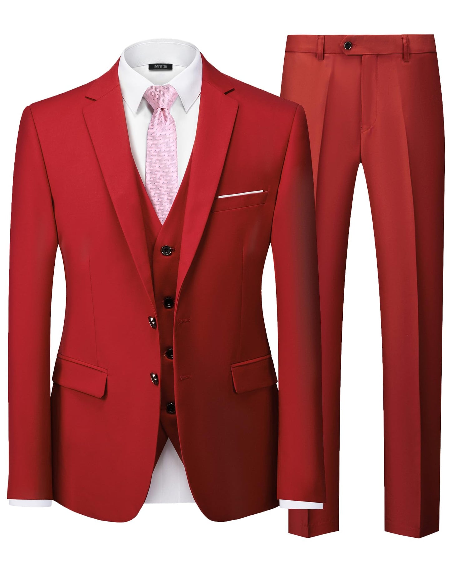 MY'S Men's 3 Piece Slim Fit Suit Set with Tie, 2 Button Blazer Jacket Vest & Pants, Business Wedding Party Prom Suit for Men