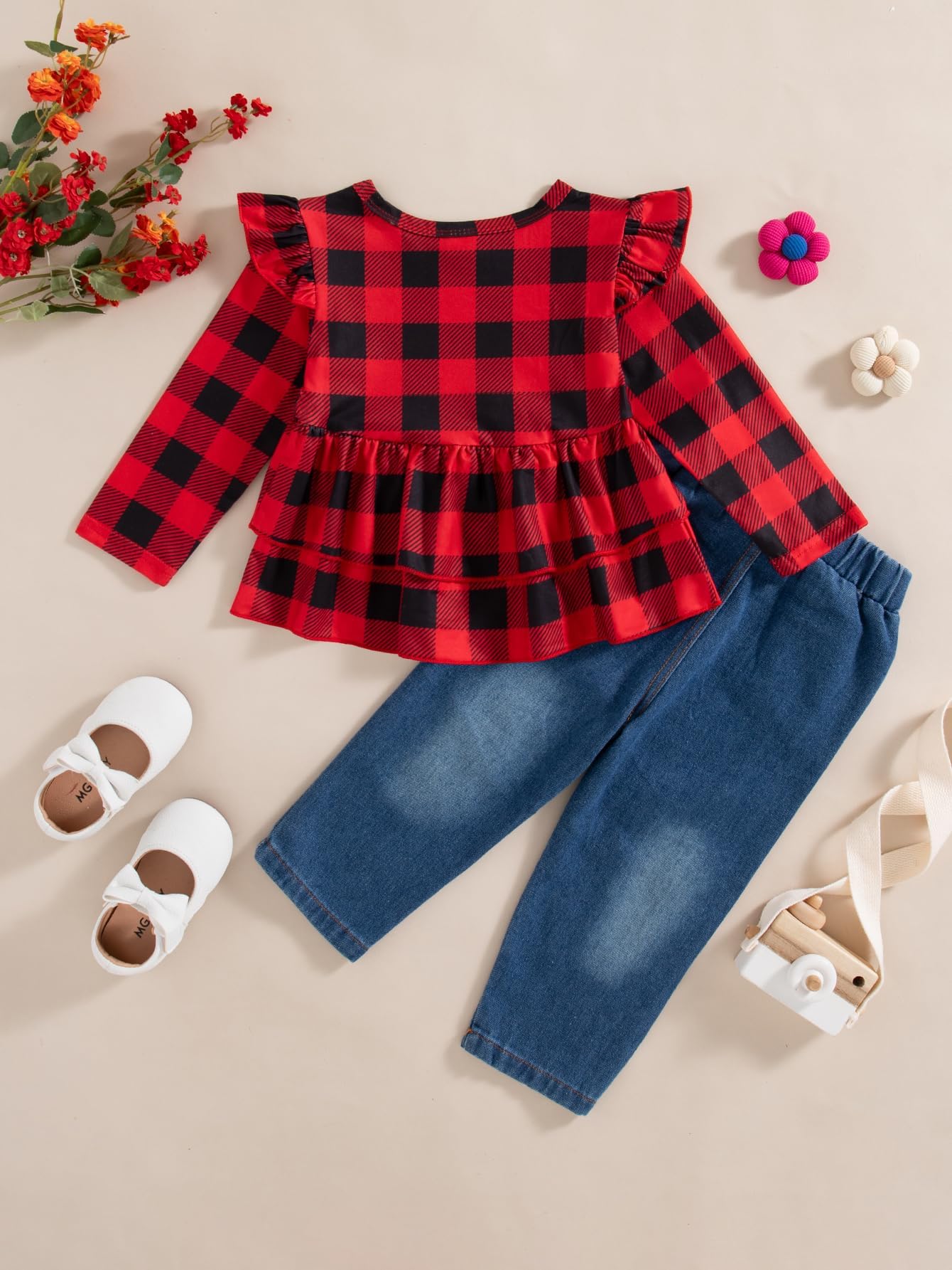 NZRVAWS Baby Girl Clothes Toddler Girl Outfits Infant Ruffle Shirt Denim Ripped Jeans Cute Clothing Set