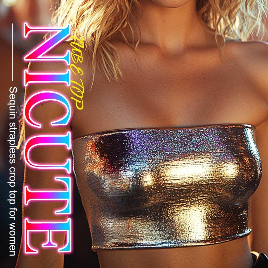 Nicute Sequin Tube Top Sparkly Crop Tops for Women